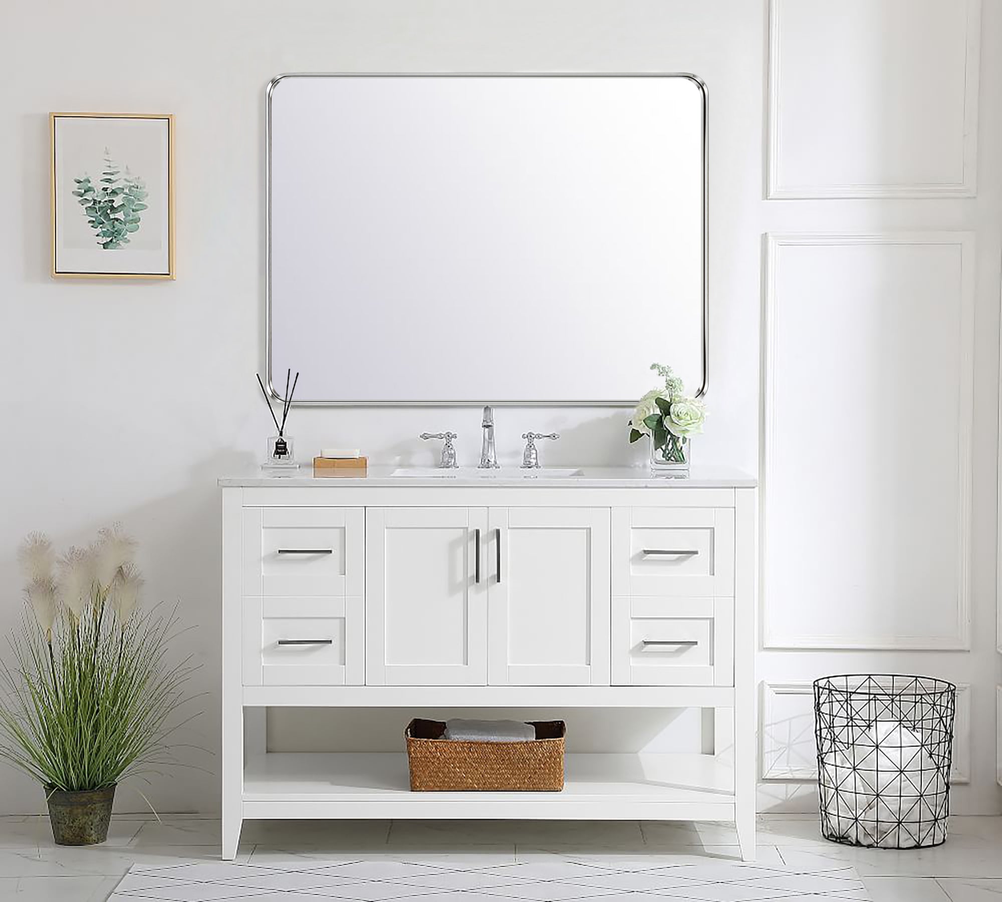 Rectangular Metal Framed Wall Mounted Bathroom Vanity Mirror