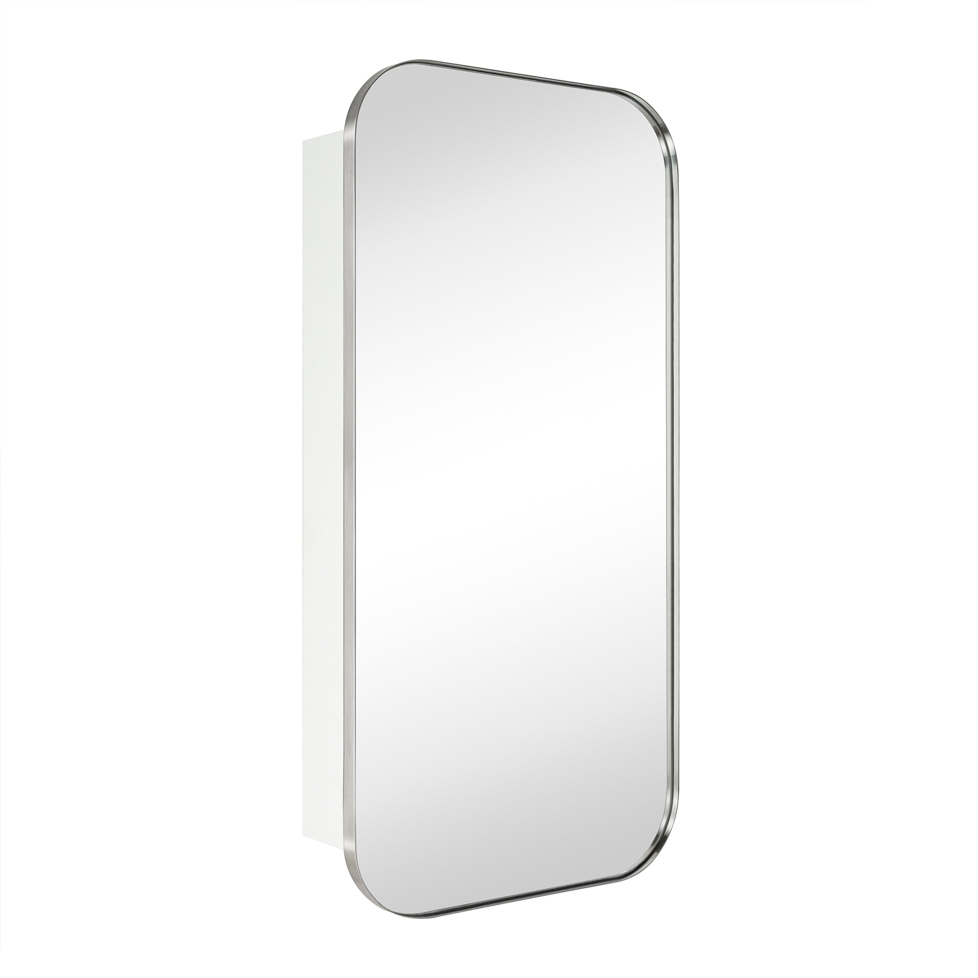 Surface and Recessed Mount Rectangular Long Narrow Stainless Steel Metal Framed Bathroom Medicine Cabinet with Mirror, 20'' W x 40'' H