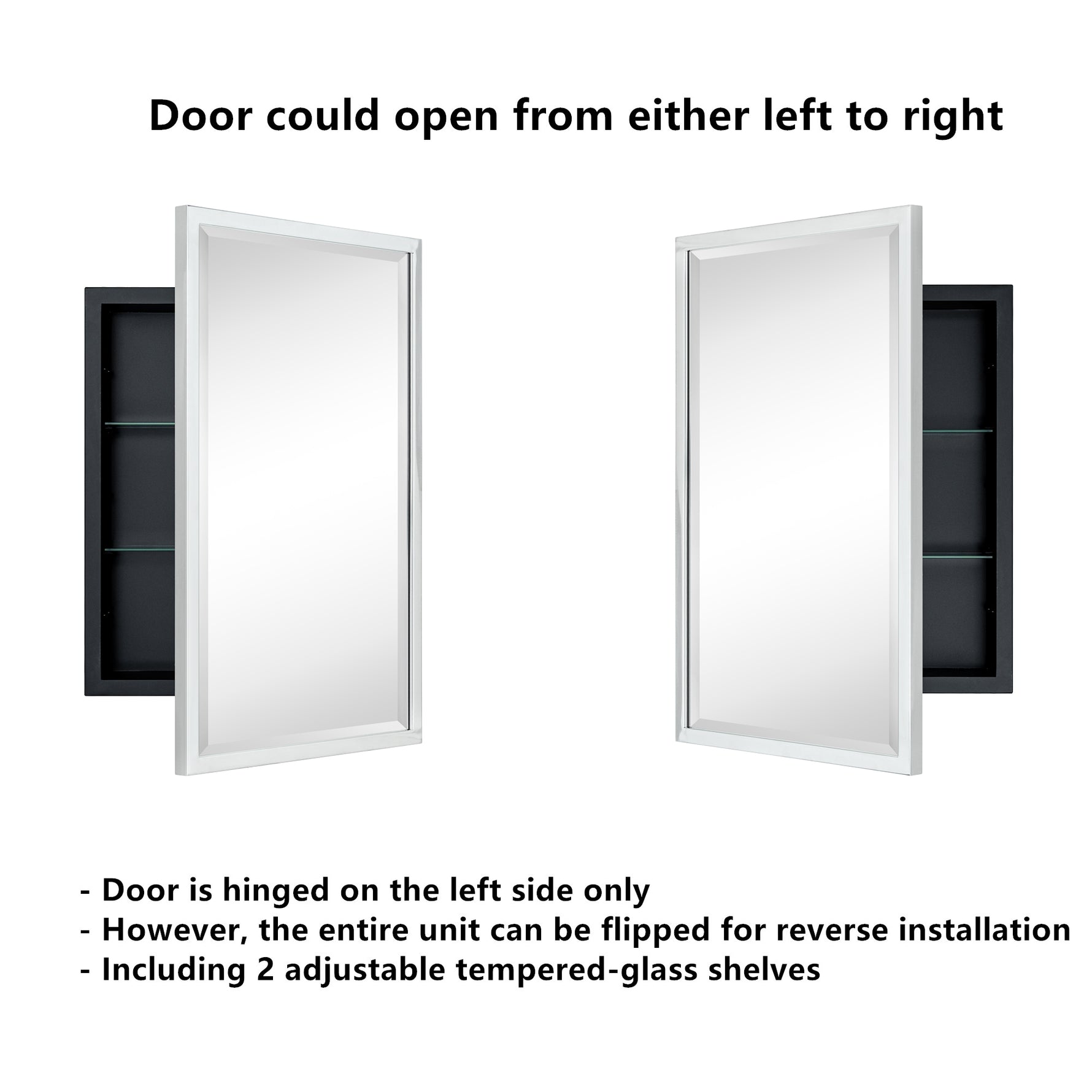 Rectangular Metal Framed Recessed Bathroom Medicine Cabinet with Mirror