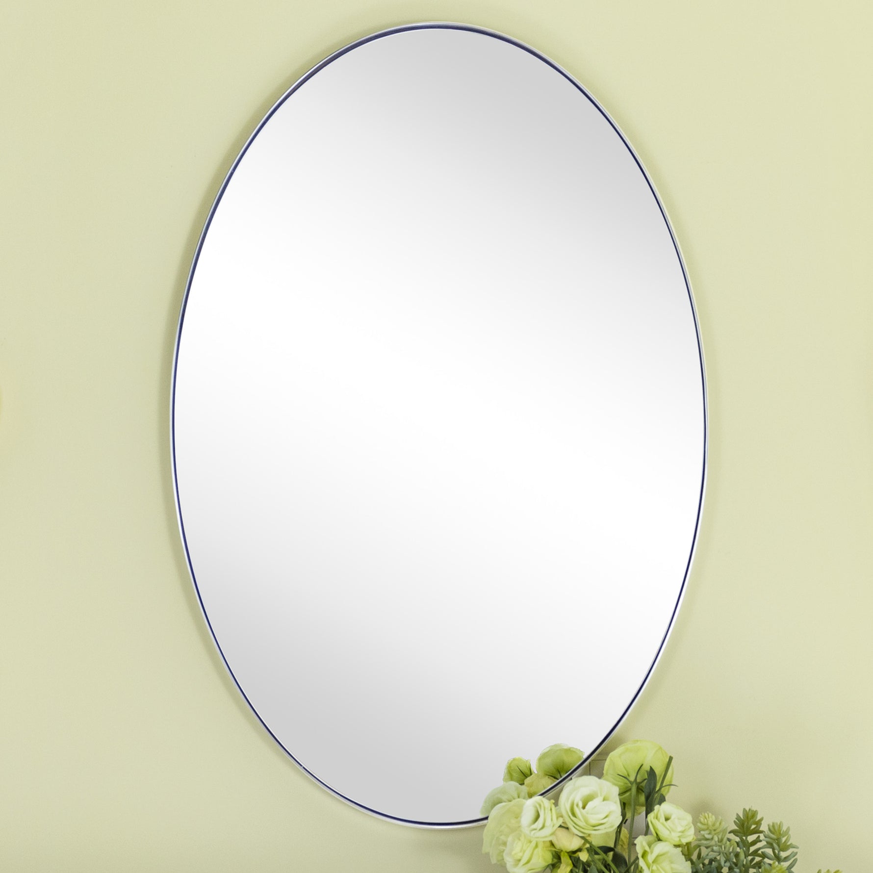 Oval Stainless Steel Framed Wall Mounted Bathroom Vanity Mirror