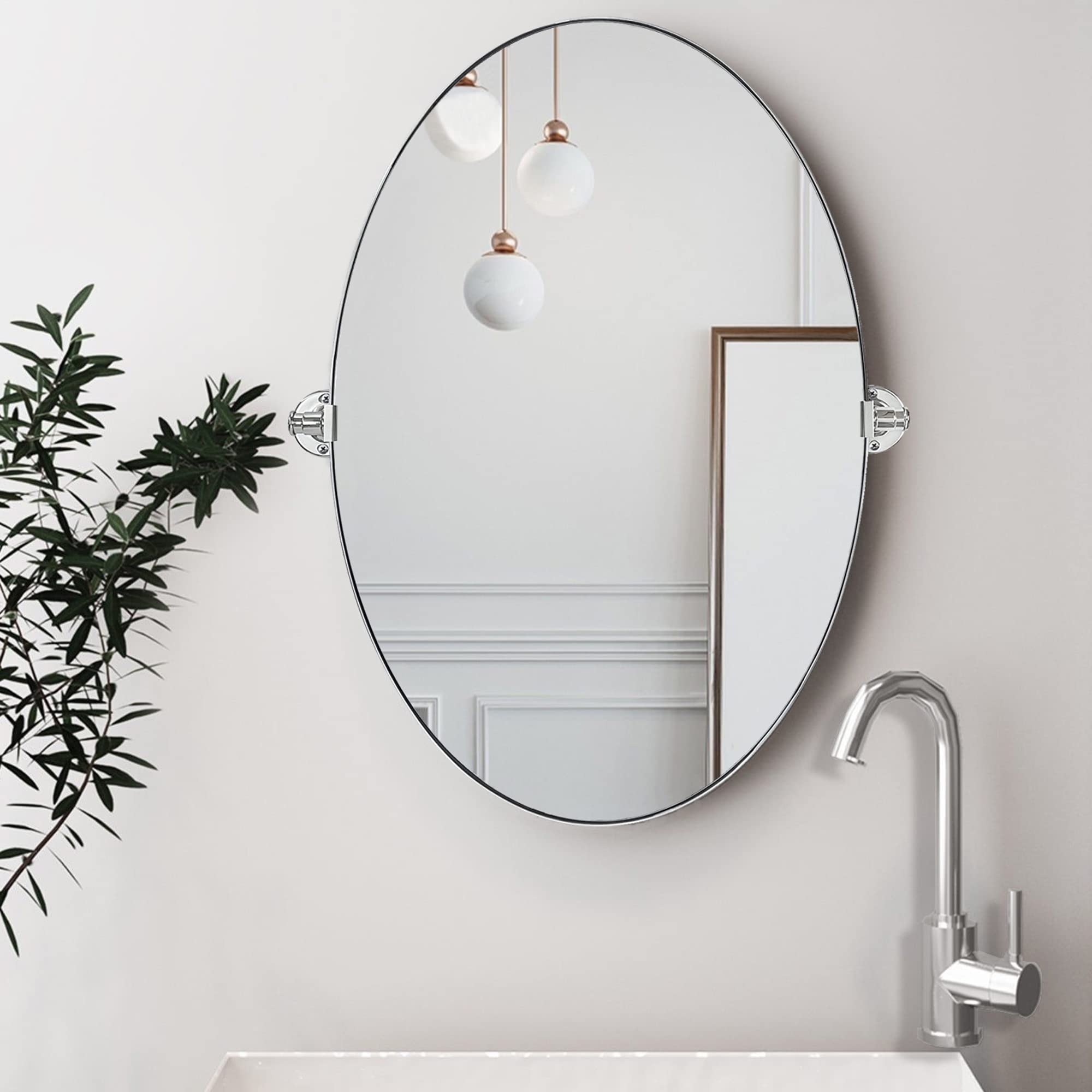 Pivoting Oval Metal Framed Wall Mounted Bathroom Vanity Mirror