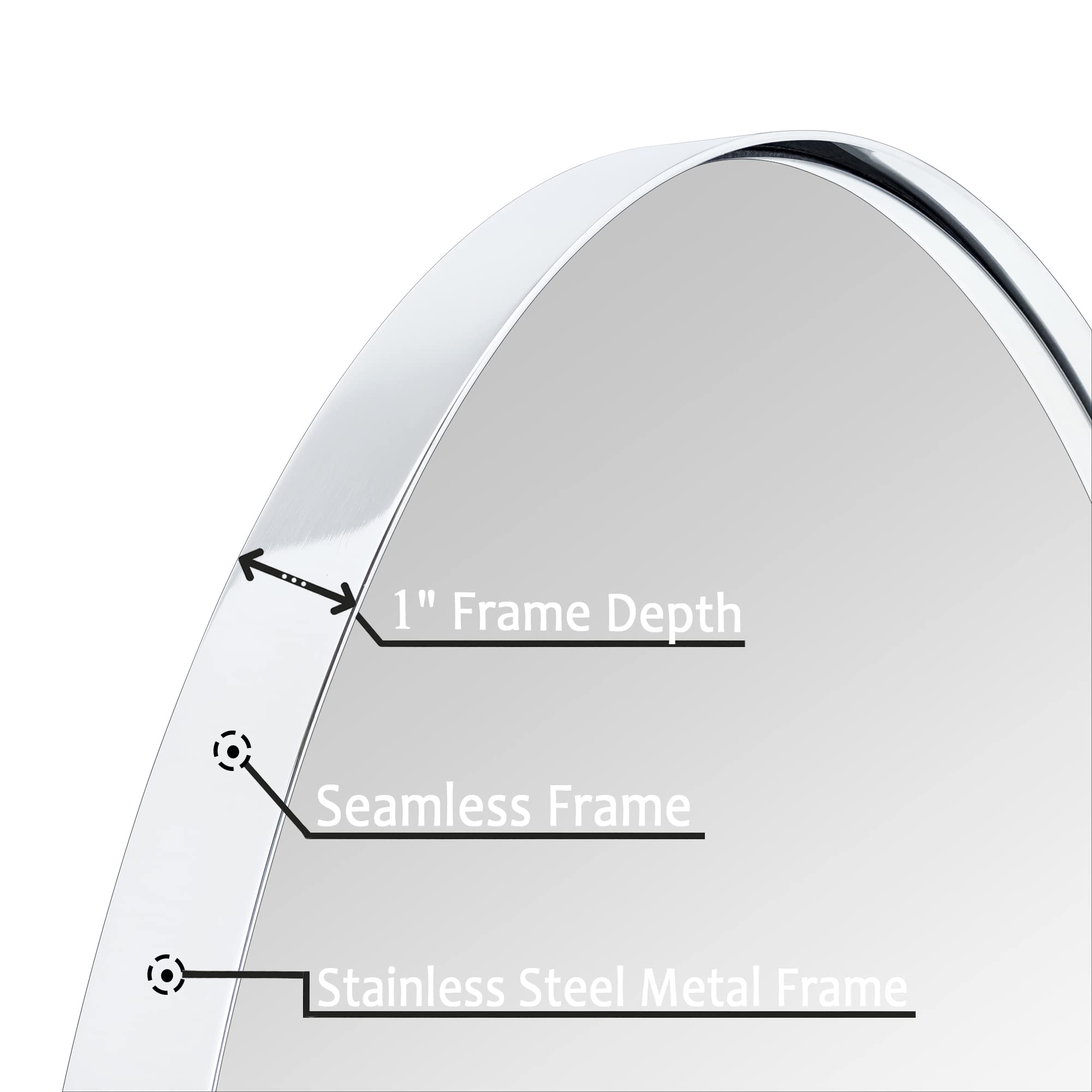 Arched Stainless Steel Framed Wall Mounted Bathroom Vanity Mirror