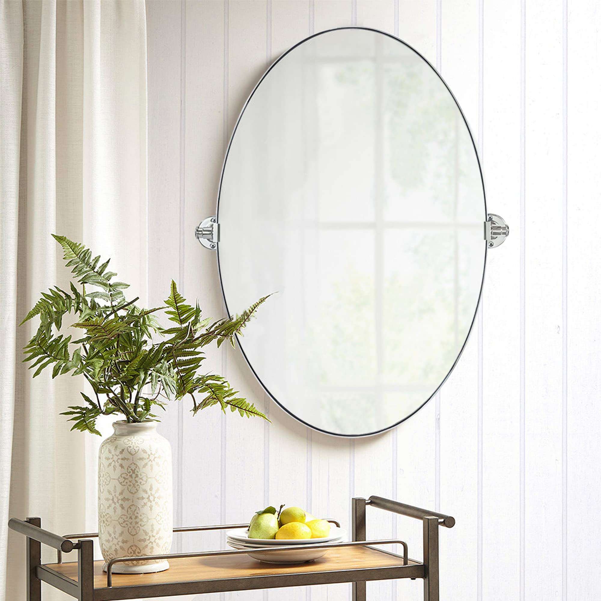 Pivoting Oval Metal Framed Wall Mounted Bathroom Vanity Mirror