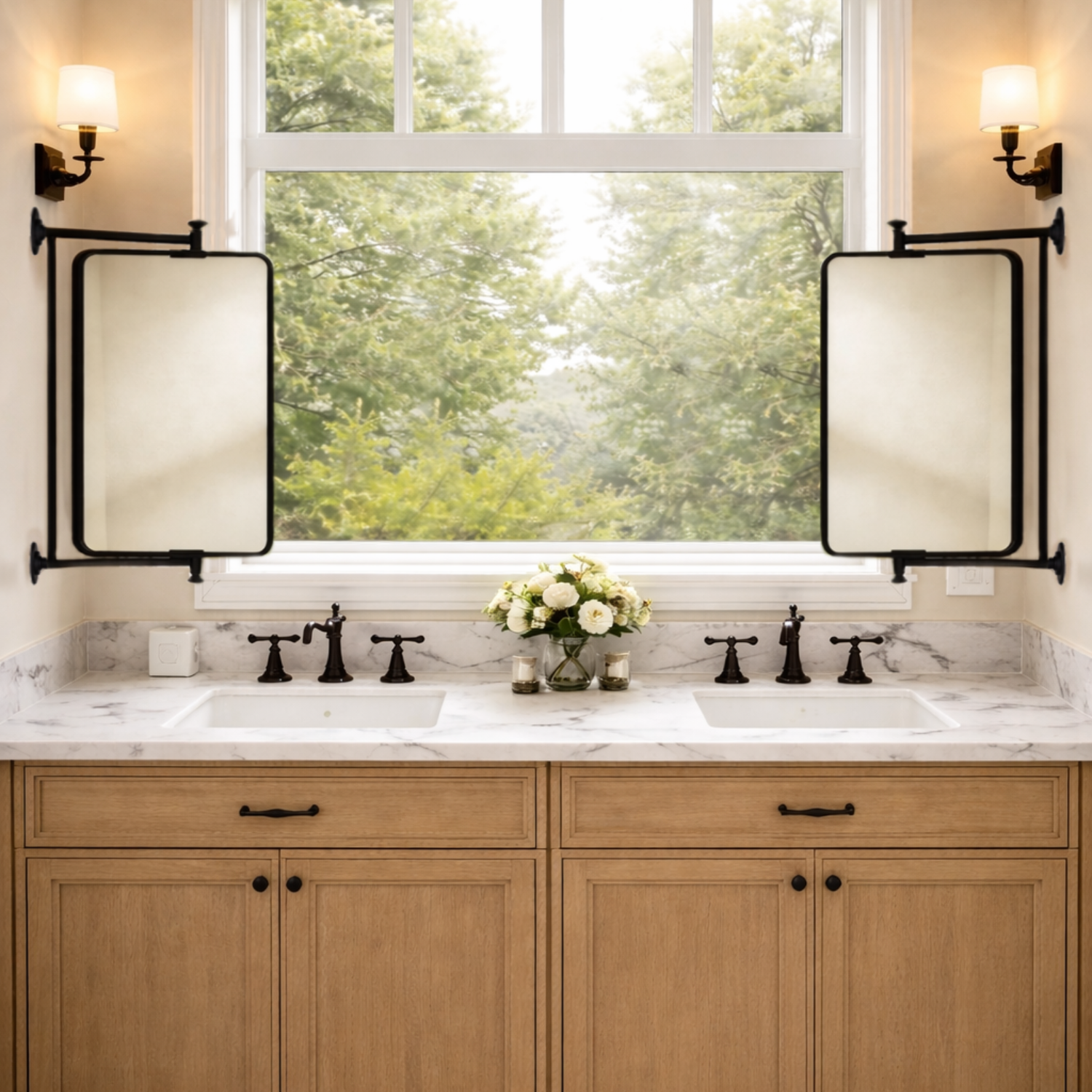 Correon Farmhouse Rectangle Bathroom Pivot Mirrors with Rounded Corners