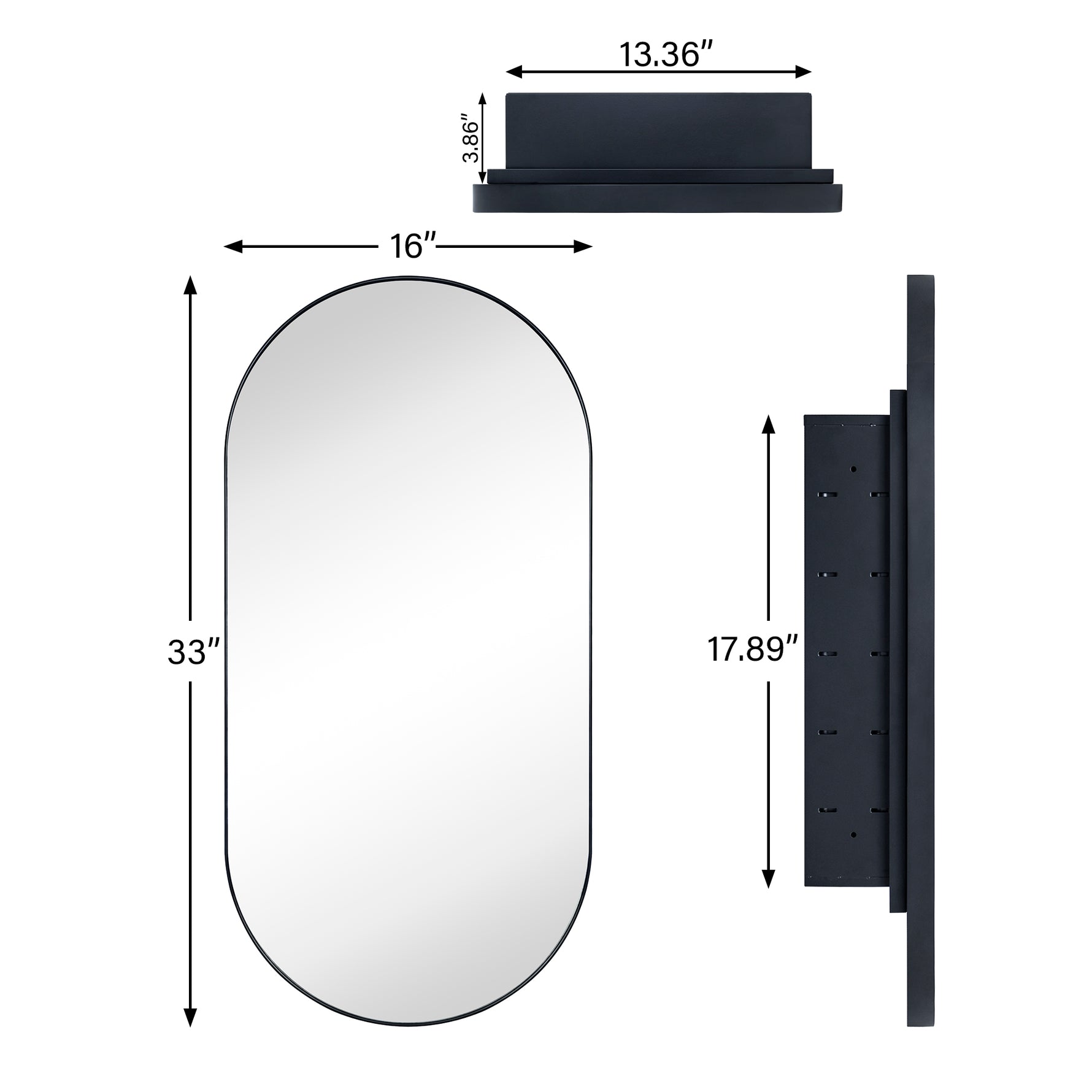 Oval Pill Shape Metal Framed Recessed Medicine Cabinet with Mirror