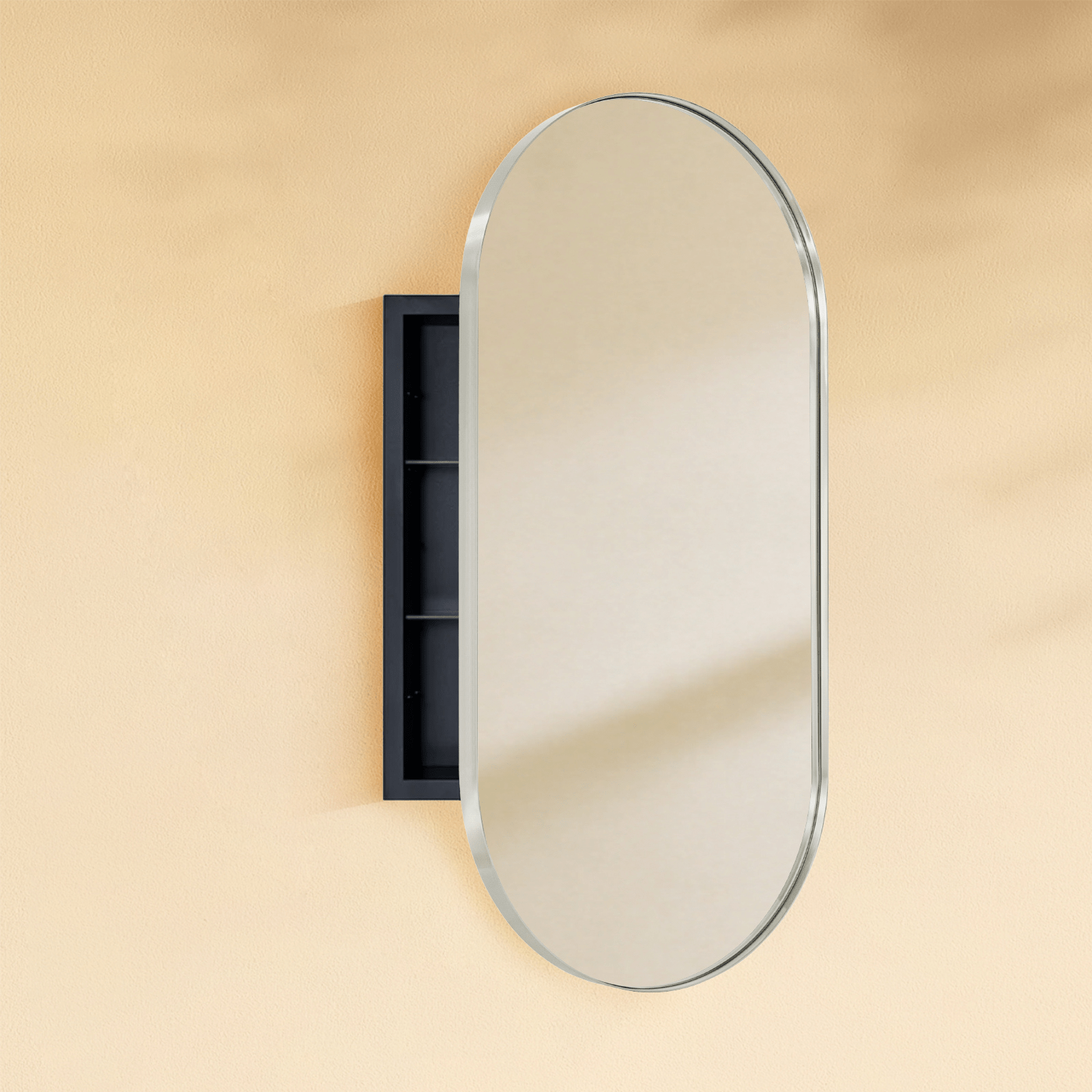 Daisy - Mai Modern Pill Recessed Mount Bathroom Medicine Cabinet with Mirrors GC-00597 Brushed Nickel 16x33" TEHOME