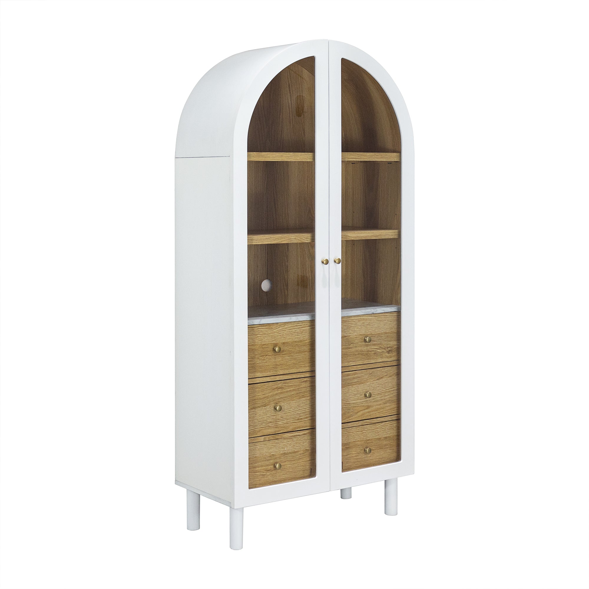 Arched Storage Display Cabinet with Tempered Glass Doors and Adjustable Shelves, Kitchen Pantry Cabinet, Arch Bookcase, Assembly Required