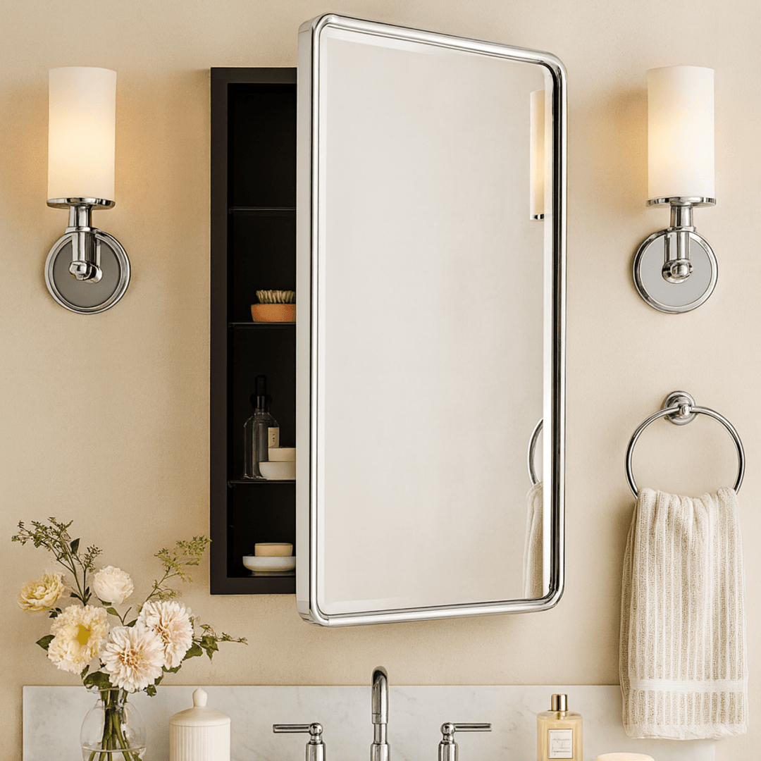 Farmhouse Rectangle Recessed Mount Bathroom Medicine Cabinet with Mirrors GC-00134 Black 16x24" TEHOME