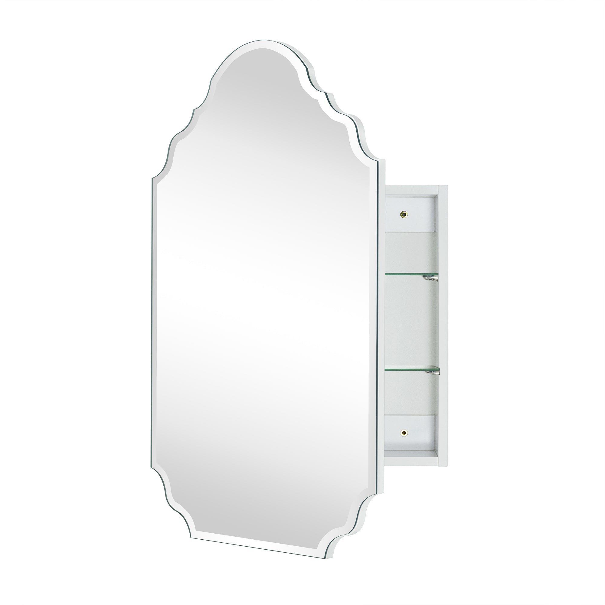 Frameless Irregular Medicine Cabinet with Beveled Mirror Recess & Surface