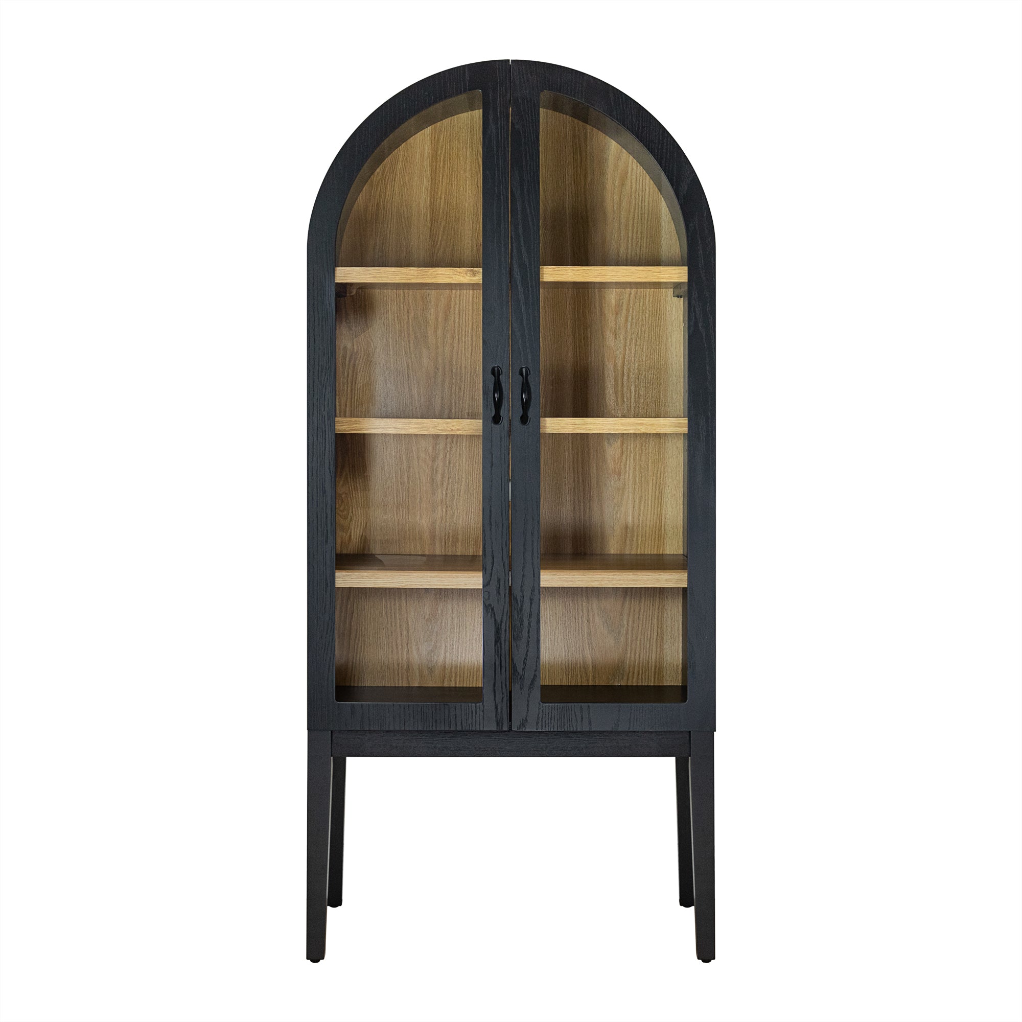 Arched Storage Display Cabinet with Tempered Glass Doors and Adjustable Shelves, Kitchen Pantry Cabinet, Arch Bookcase, Assembly Required