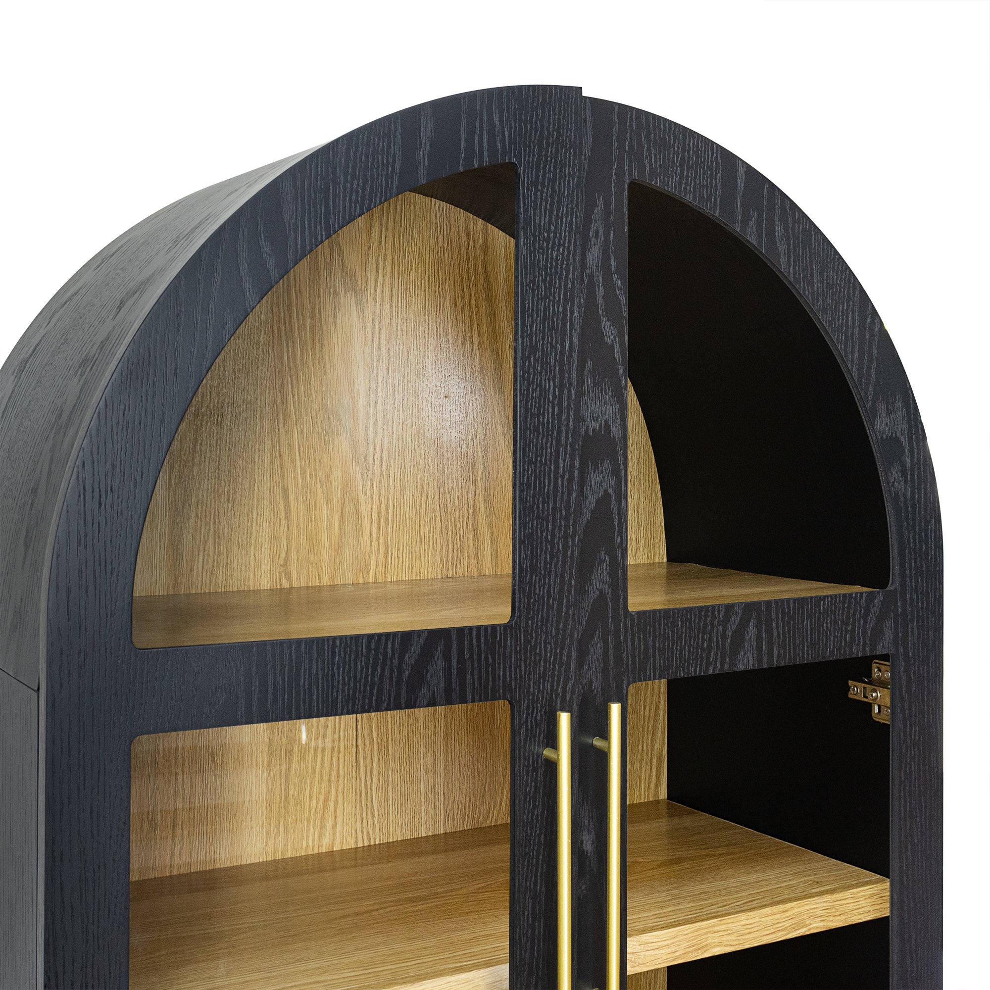 Arched Storage Display Cabinet with Tempered Glass Doors and Adjustable Shelves, Kitchen Pantry Cabinet, Arch Bookcase, Assembly Required