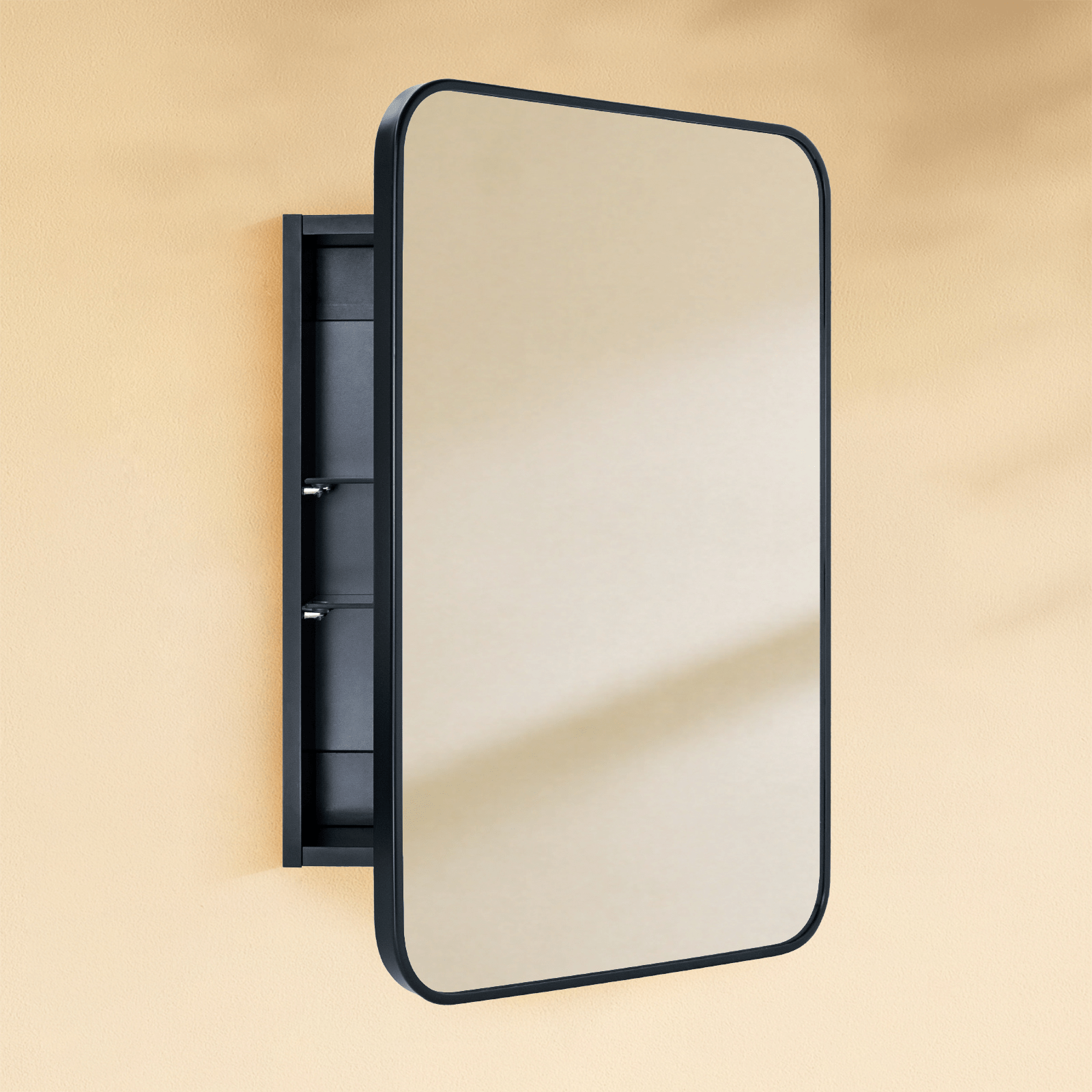 Garnes Modern Rectangle Recessed and Surface Mount Bathroom Medicine Cabinet with Mirrors GC-TC0001 Black 16.5x24" TEHOME