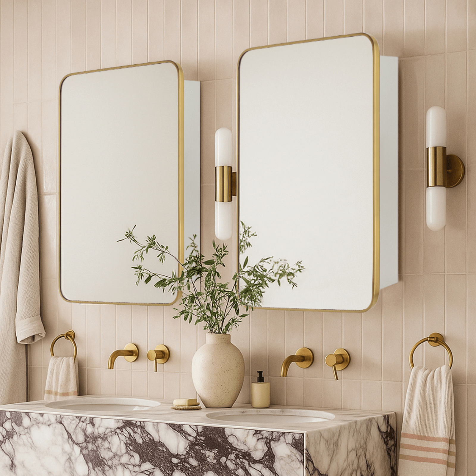 Garnes Modern Rectangle Recessed and Surface Mount Bathroom Medicine Cabinet with Mirrors GC-XB0003 Chrome 16.5x24" TEHOME