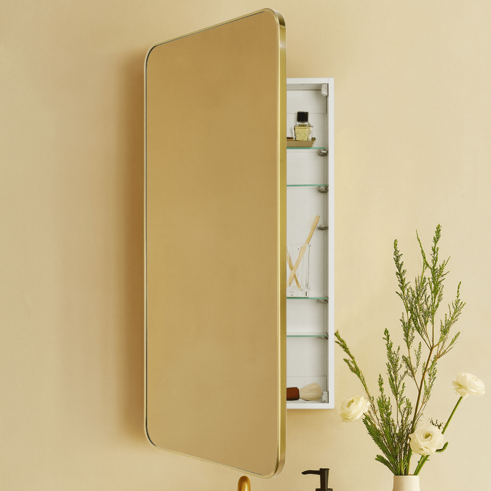 Garnes Modern Rectangle Recessed and Surface Mount Bathroom Medicine Cabinet with Mirrors GC-TC0001 Black 16.5x24" TEHOME