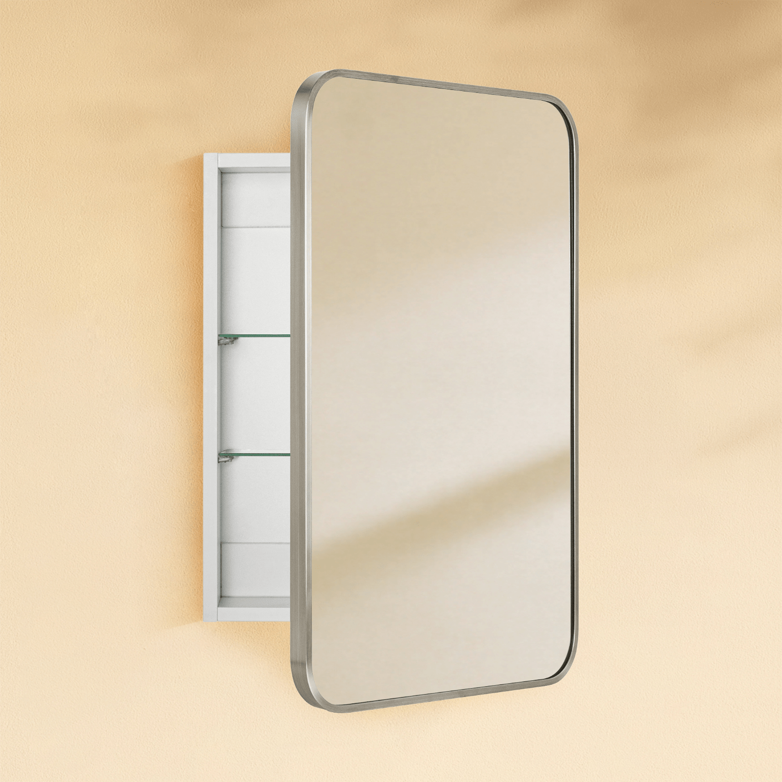Garnes Modern Rectangle Recessed and Surface Mount Bathroom Medicine Cabinet with Mirrors GC-XB0006 Brushed Nickel 16.5x24" TEHOME