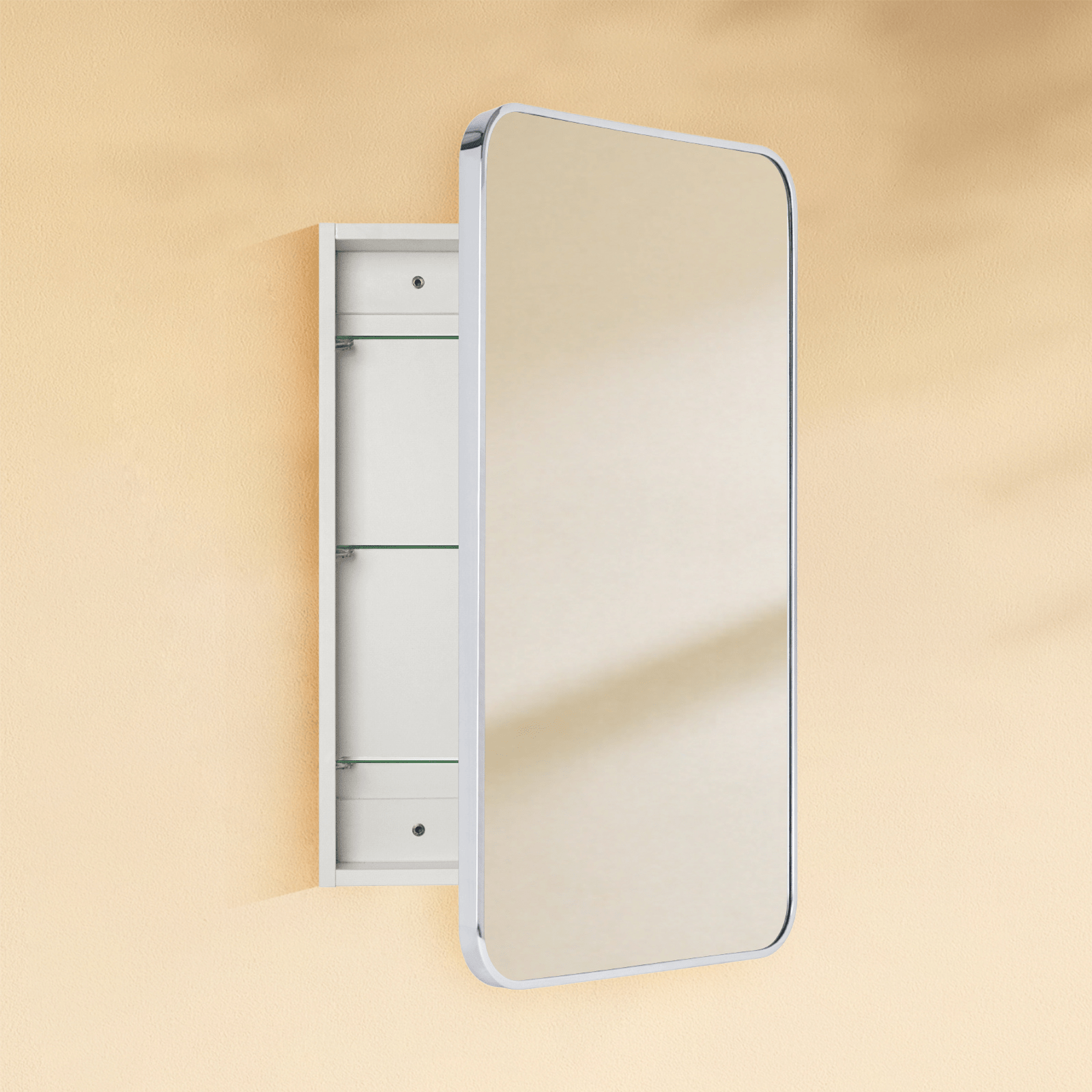 Garnes Modern Rectangle Recessed and Surface Mount Bathroom Medicine Cabinet with Mirrors GC-XB0003 Chrome 16.5x24" TEHOME