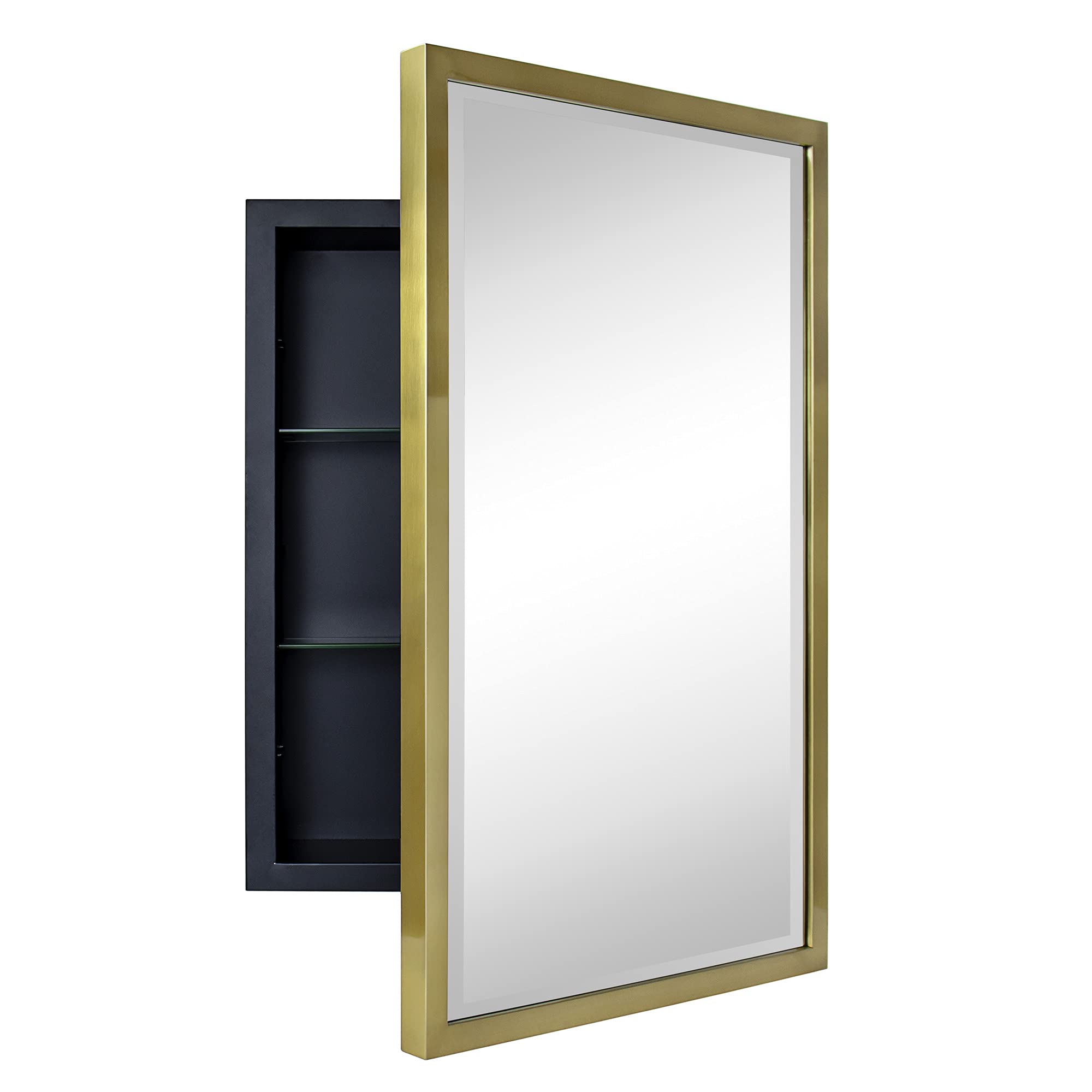 Rectangular Metal Framed Recessed Bathroom Medicine Cabinet with Mirror