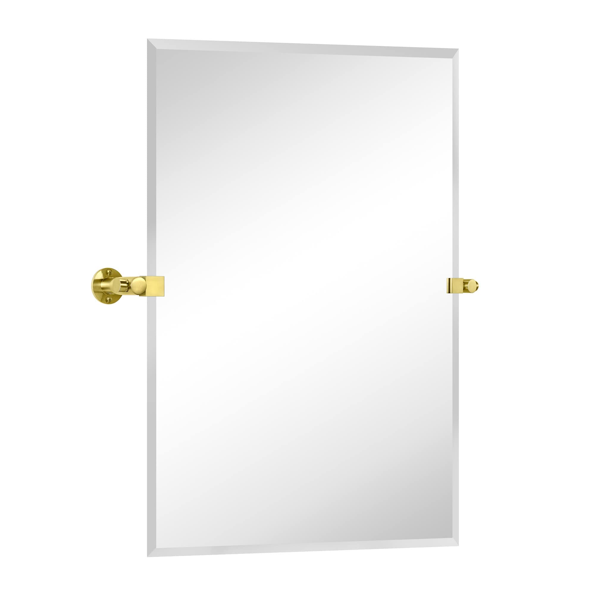 Rectangular Frameless Beveled Wall Mounted Bathroom Vanity Mirror with Brackets