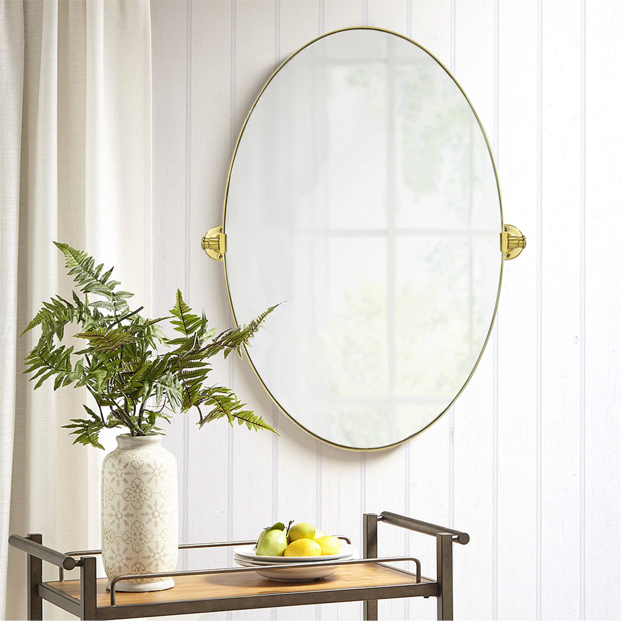 Pivoting Oval Metal Framed Wall Mounted Bathroom Vanity Mirror