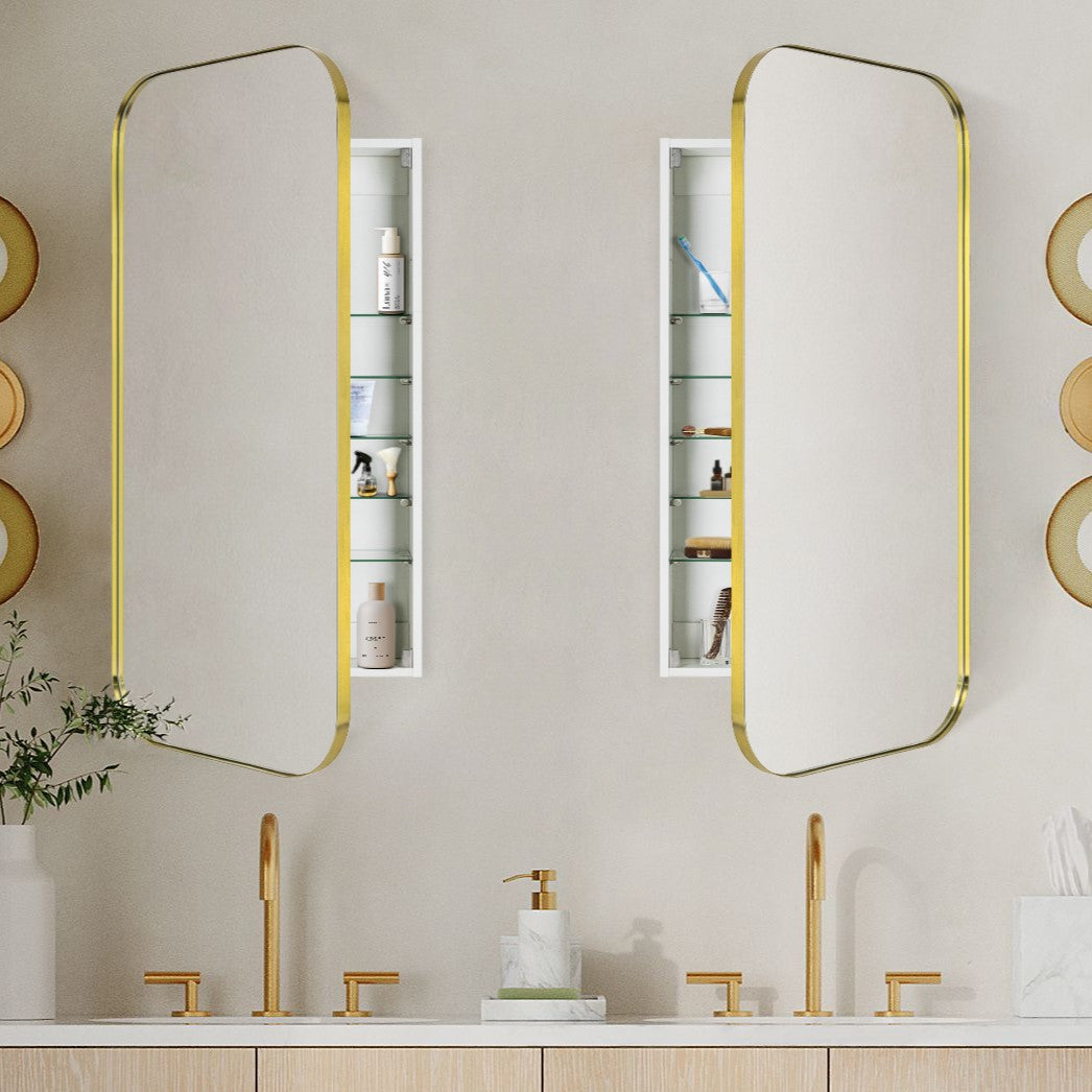 Adasu Mid-century Rectangle Recessed and Surface Mount Bathroom Medicine Cabinet with Mirrors