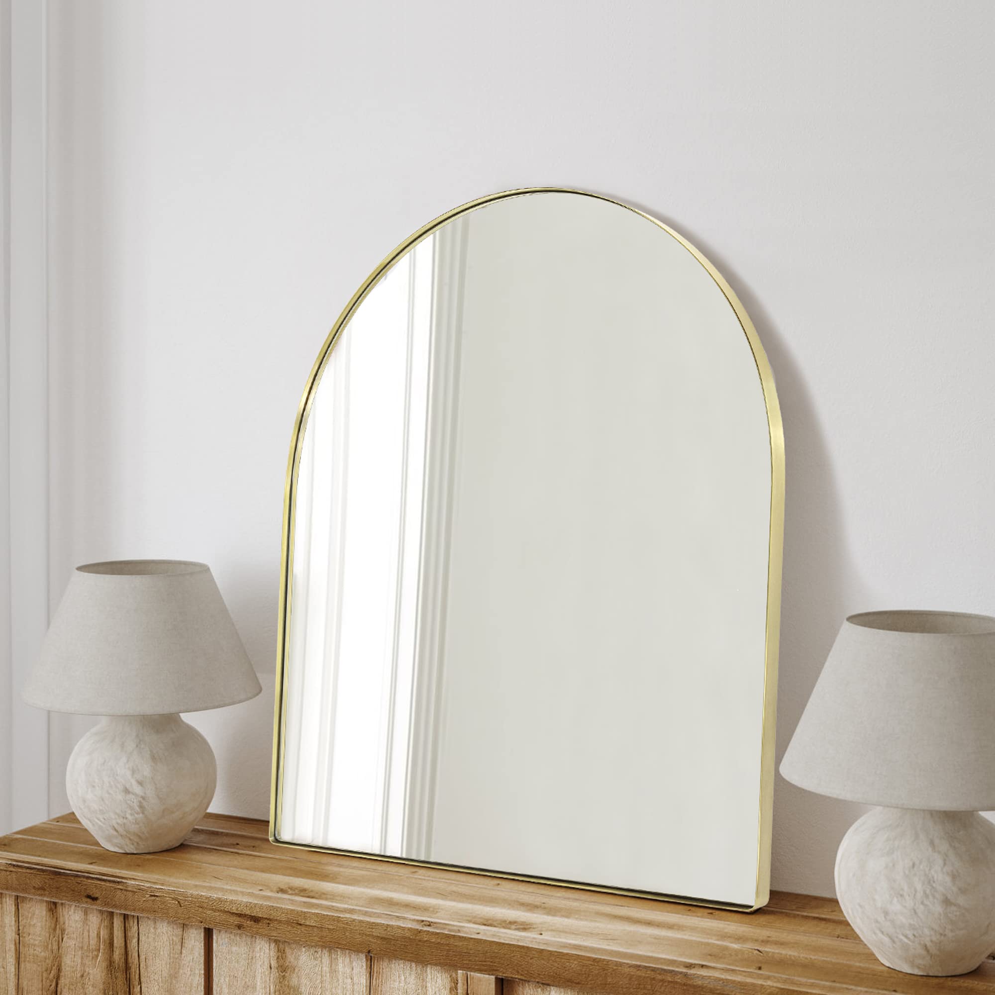 Arched Stainless Steel Framed Wall Mounted Bathroom Vanity Mirror