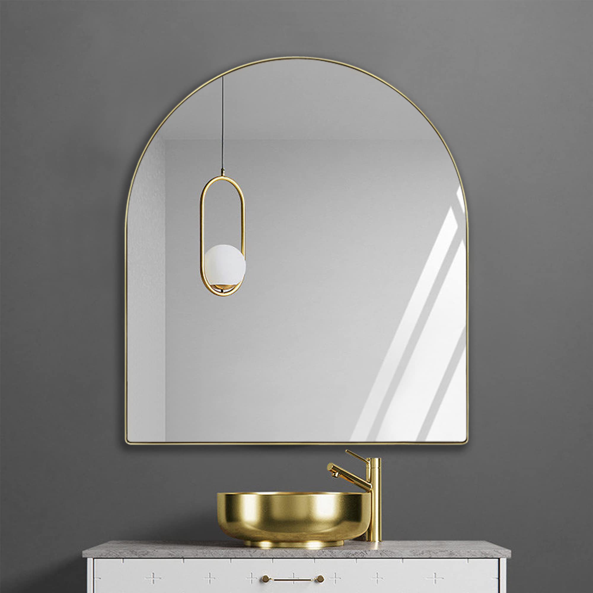 Arched Stainless Steel Framed Wall Mounted Bathroom Vanity Mirror