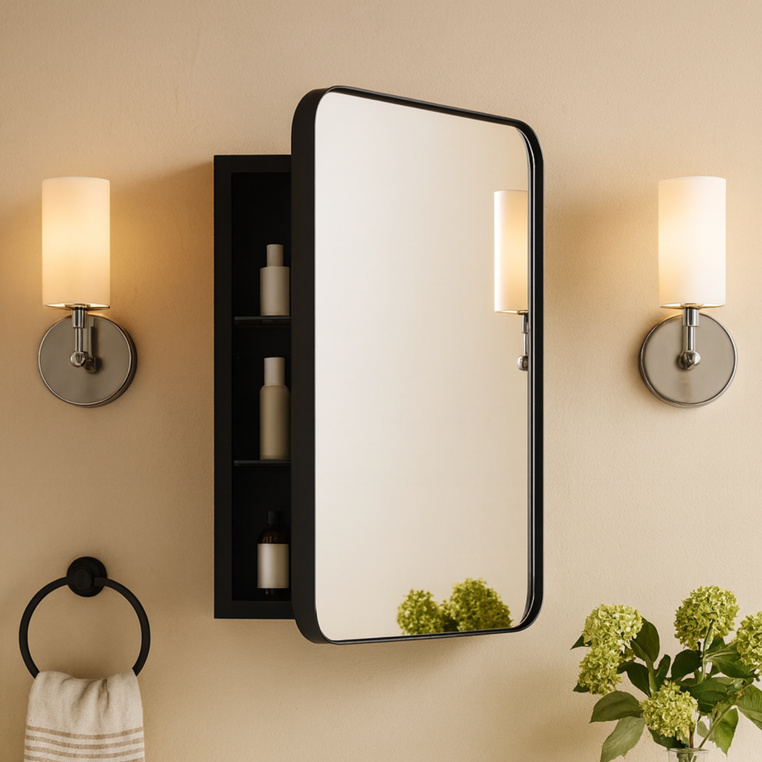 Haslem Modern Rectangle Recessed Mount Bathroom Medicine Cabinet with Mirrors