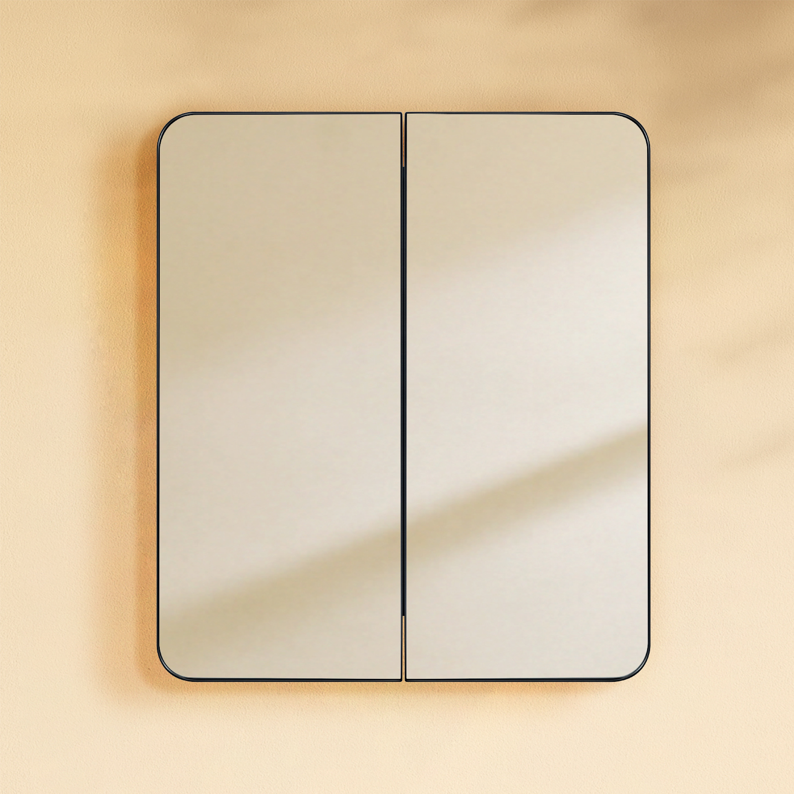 Haxhere Modern Rectangle Recessed and Surface Mount Bathroom Medicine Cabinet with Mirrors, Double Door, 26x30" in Black