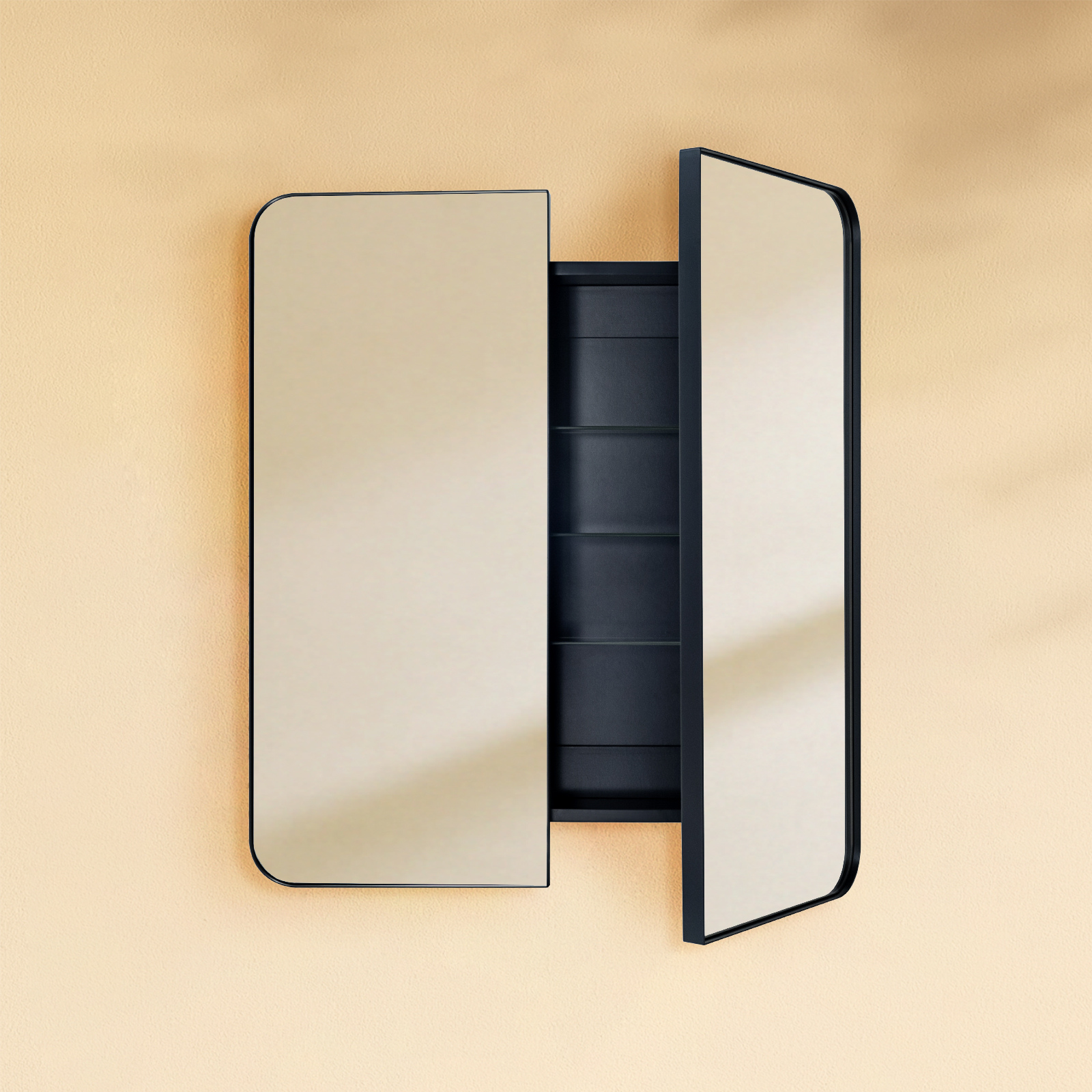 Haxhere Modern Rectangle Recessed and Surface Mount Bathroom Medicine Cabinet with Mirrors, Double Door, 26x30" in Black