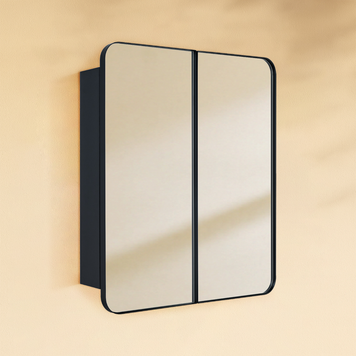 Haxhere Modern Rectangle Recessed and Surface Mount Bathroom Medicine Cabinet with Mirrors, Double Door, 26x30" in Black