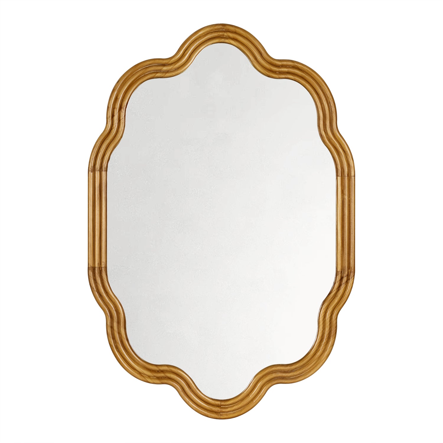 Solace Vintage Scalloped Mirrors, Natural Wood Framed Wall Mirrors,24x36"