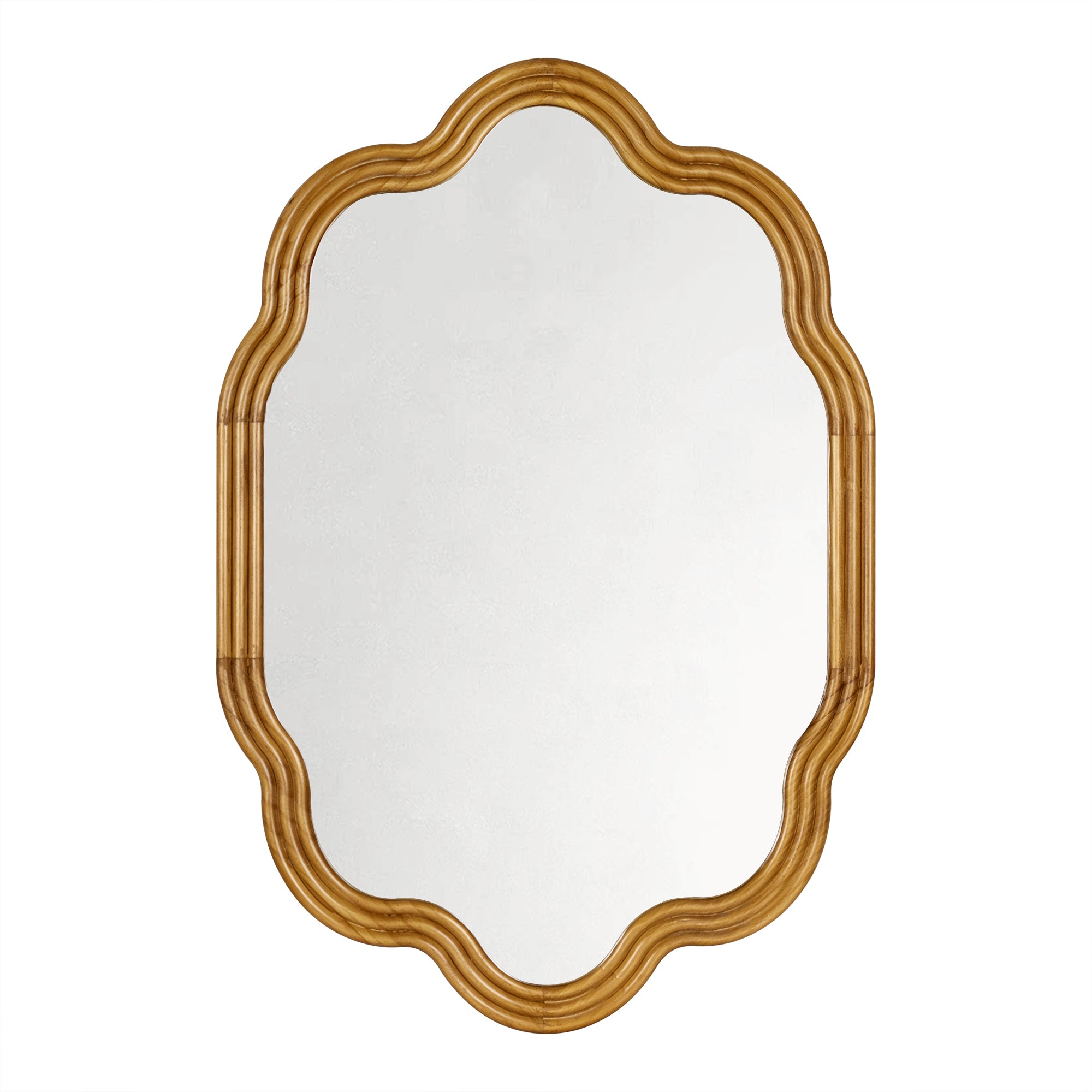 TEHOME 24''x36'' Irregular Wood Framed Mirror with Scalloped and Curvy Corners, Asymmetrical Natural Wood Bathroom Wall Mirror, Vertical/Horizontal Hanging