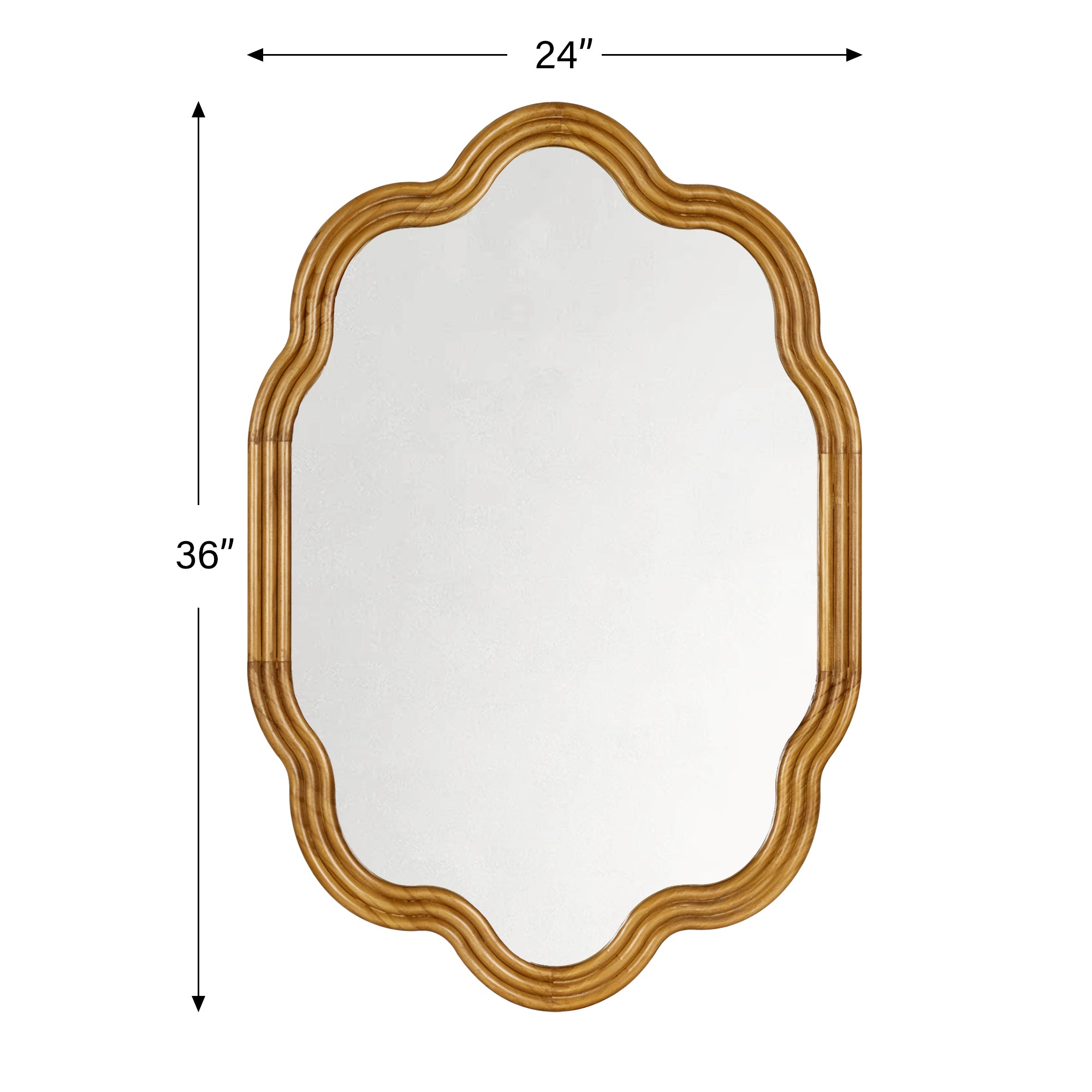 TEHOME 24''x36'' Irregular Wood Framed Mirror with Scalloped and Curvy Corners, Asymmetrical Natural Wood Bathroom Wall Mirror, Vertical/Horizontal Hanging