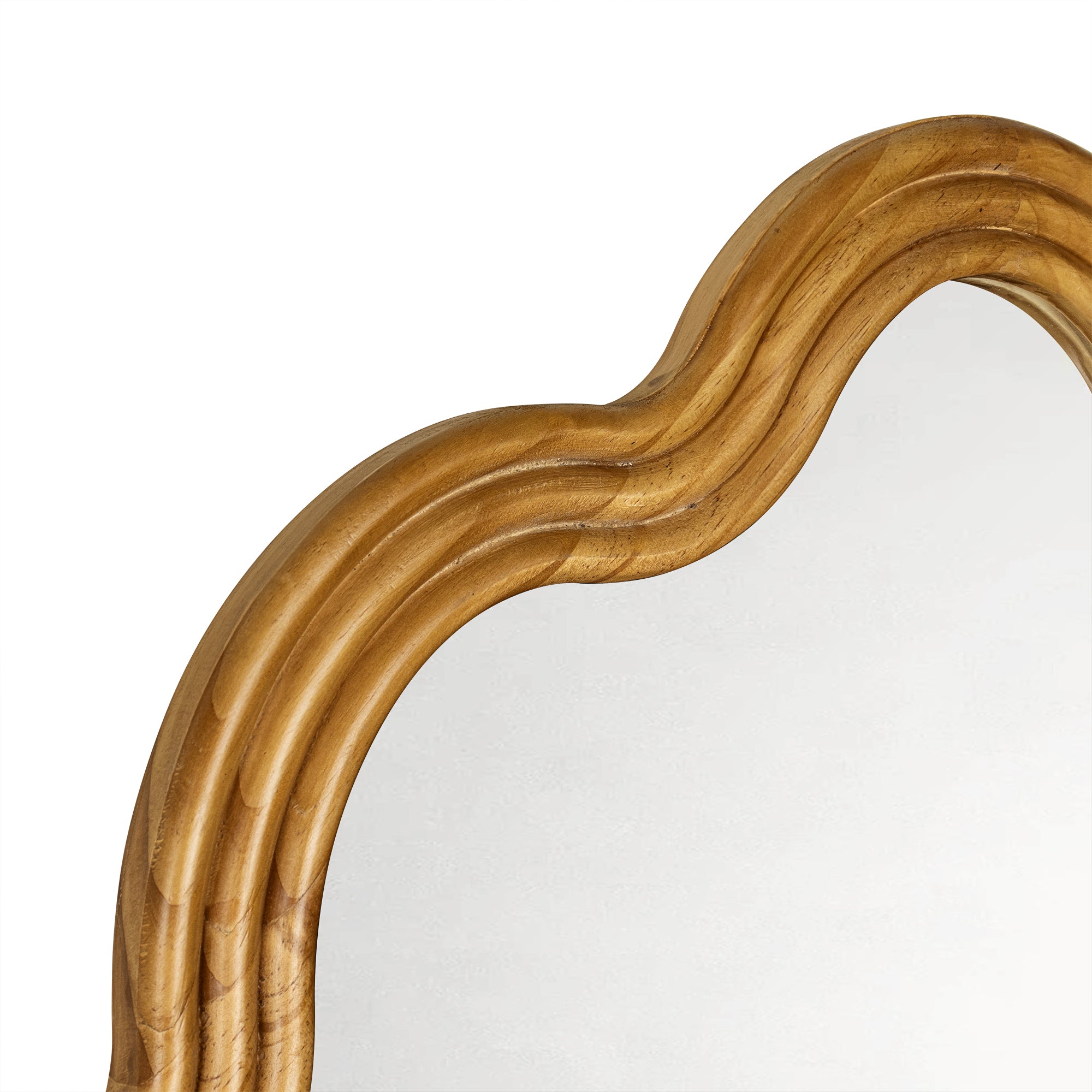 TEHOME 24''x36'' Irregular Wood Framed Mirror with Scalloped and Curvy Corners, Asymmetrical Natural Wood Bathroom Wall Mirror, Vertical/Horizontal Hanging