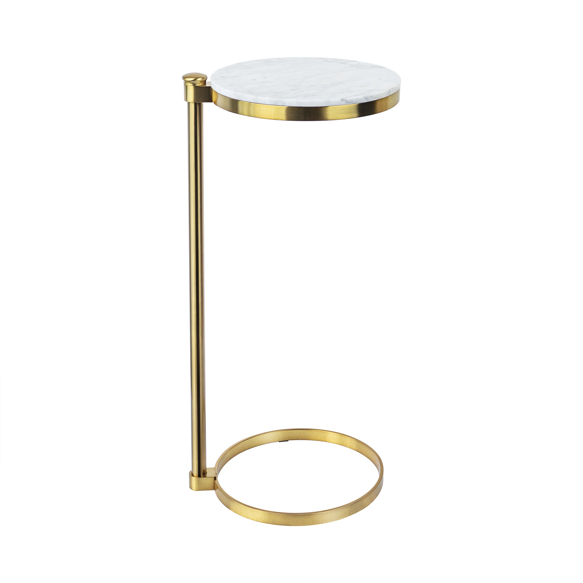 C Shaped Martini Drink Round Table with Black or Gold Metal Base, Carrara Marble top