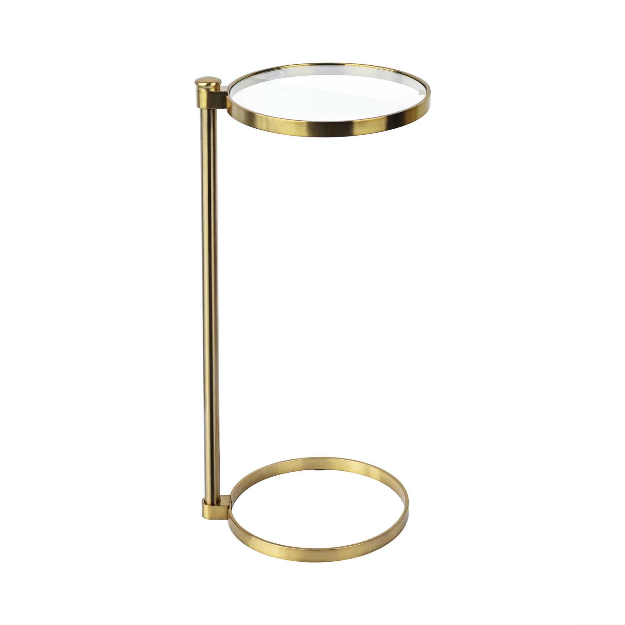 C Shaped Martini Drink Round Table with Black or Gold Metal Base, Tempered Glass top