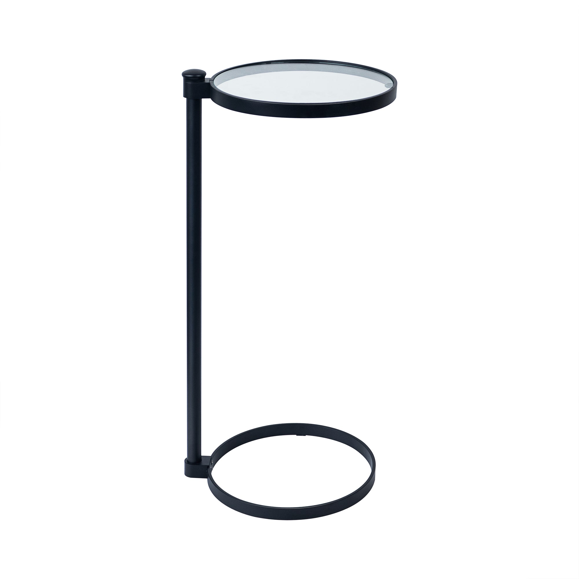 C Shaped Martini Drink Round Table with Black or Gold Metal Base, Tempered Glass top