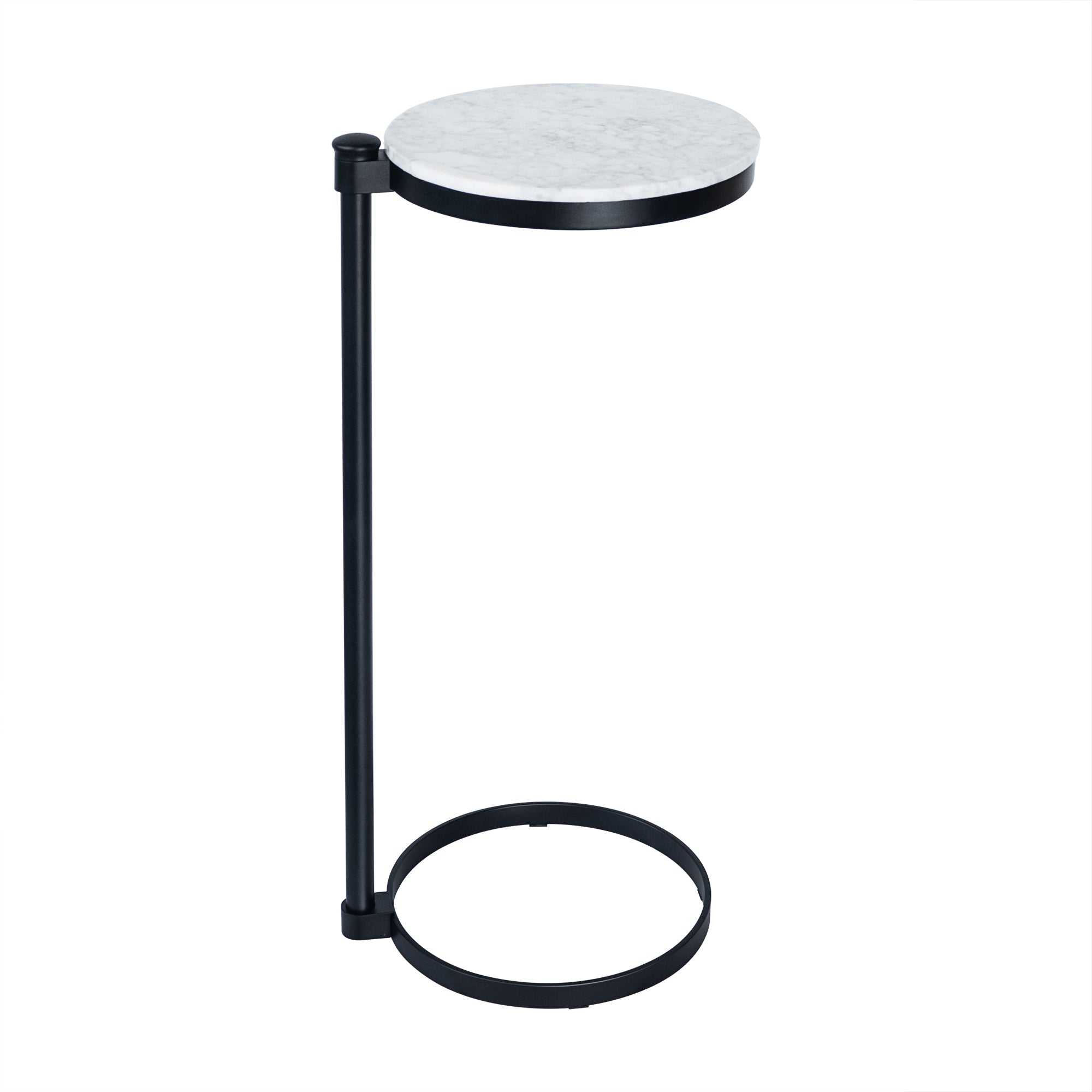 C Shaped Martini Drink Round Table with Black or Gold Metal Base, Carrara Marble top