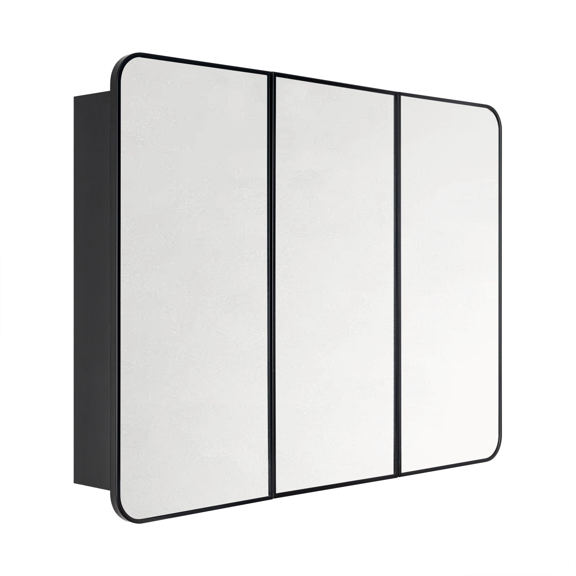 TEHOME Triple Door Bathroom Medicine Cabinet with Mirror,  Black Metal Frame, Soft Close, Adjustable Glass Shelves, Surface & Recessed Wall Mounted, Fully Assembled