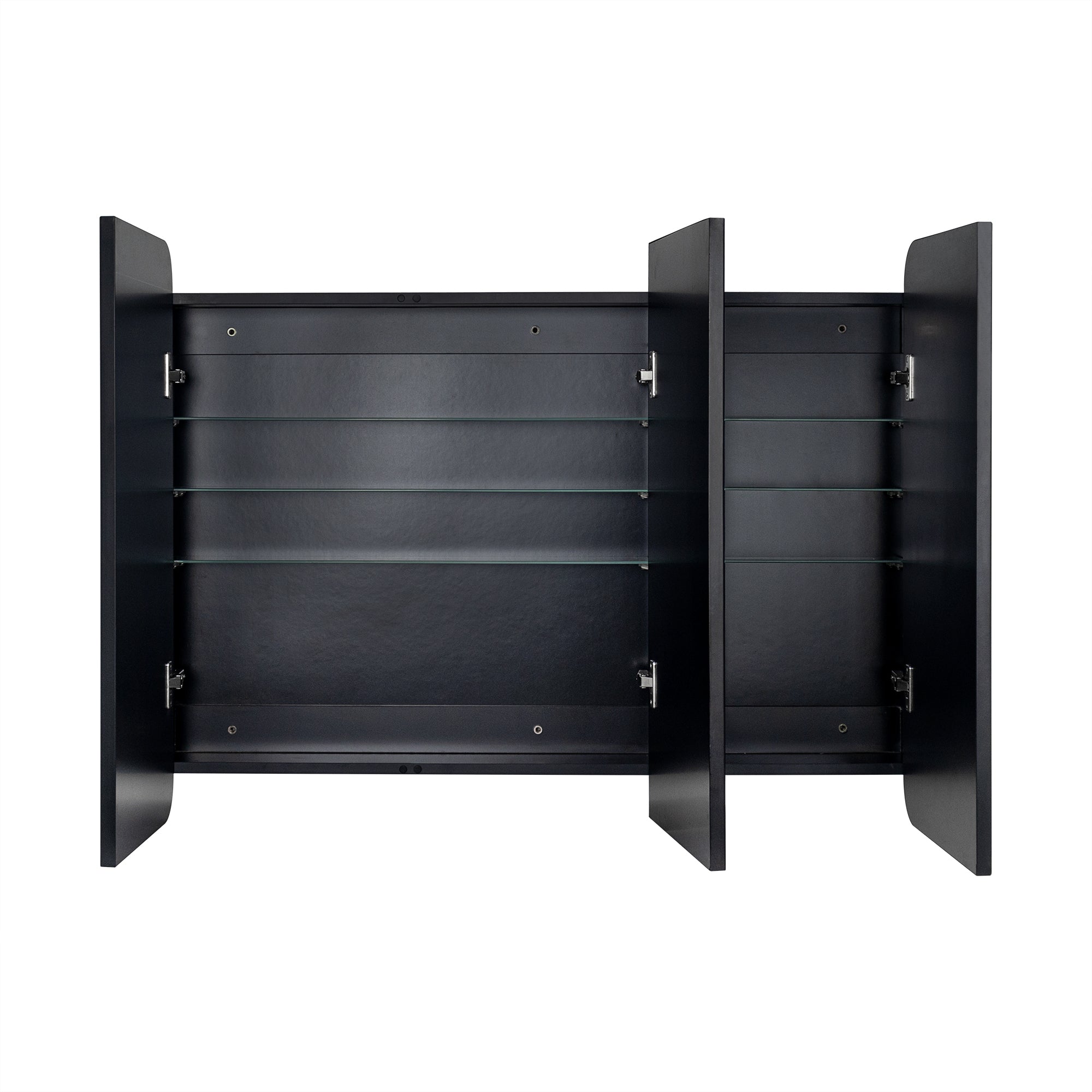 TEHOME Triple Door Bathroom Medicine Cabinet with Mirror,  Black Metal Frame, Soft Close, Adjustable Glass Shelves, Surface & Recessed Wall Mounted, Fully Assembled