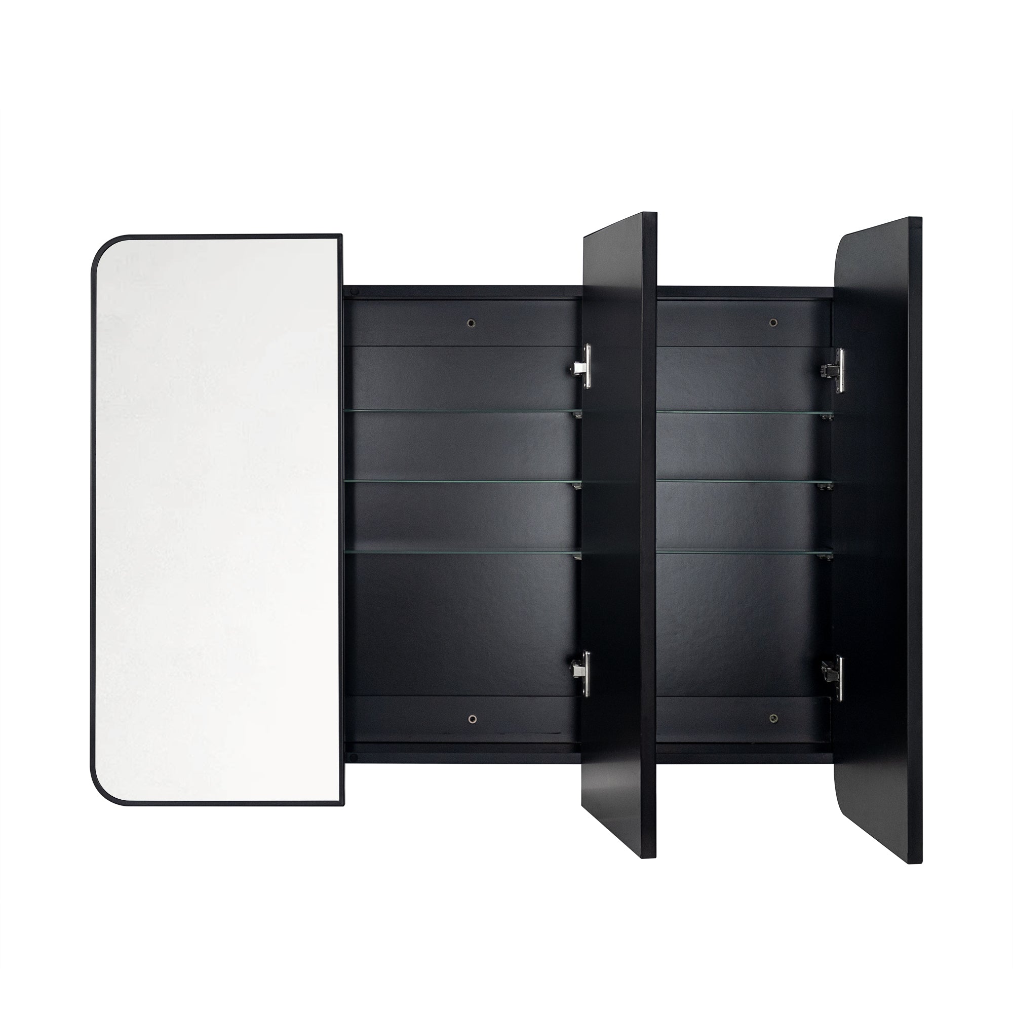 TEHOME Triple Door Bathroom Medicine Cabinet with Mirror,  Black Metal Frame, Soft Close, Adjustable Glass Shelves, Surface & Recessed Wall Mounted, Fully Assembled