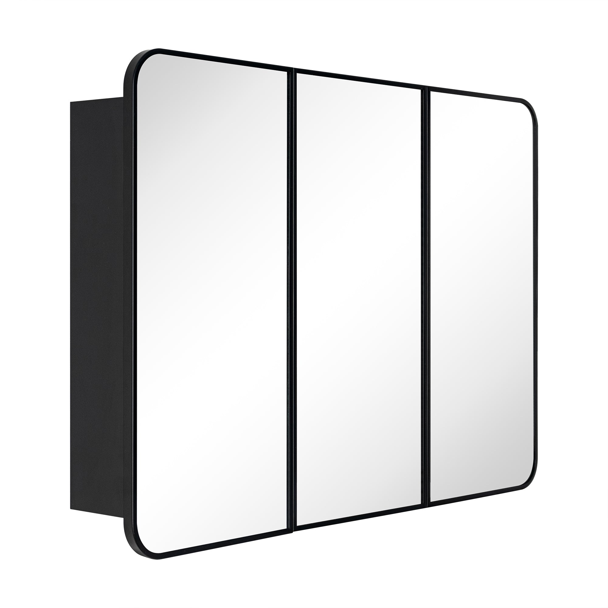 TEHOME Triple Door Bathroom Medicine Cabinet with Mirror,  Black Metal Frame, Soft Close, Adjustable Glass Shelves, Surface & Recessed Wall Mounted, Fully Assembled