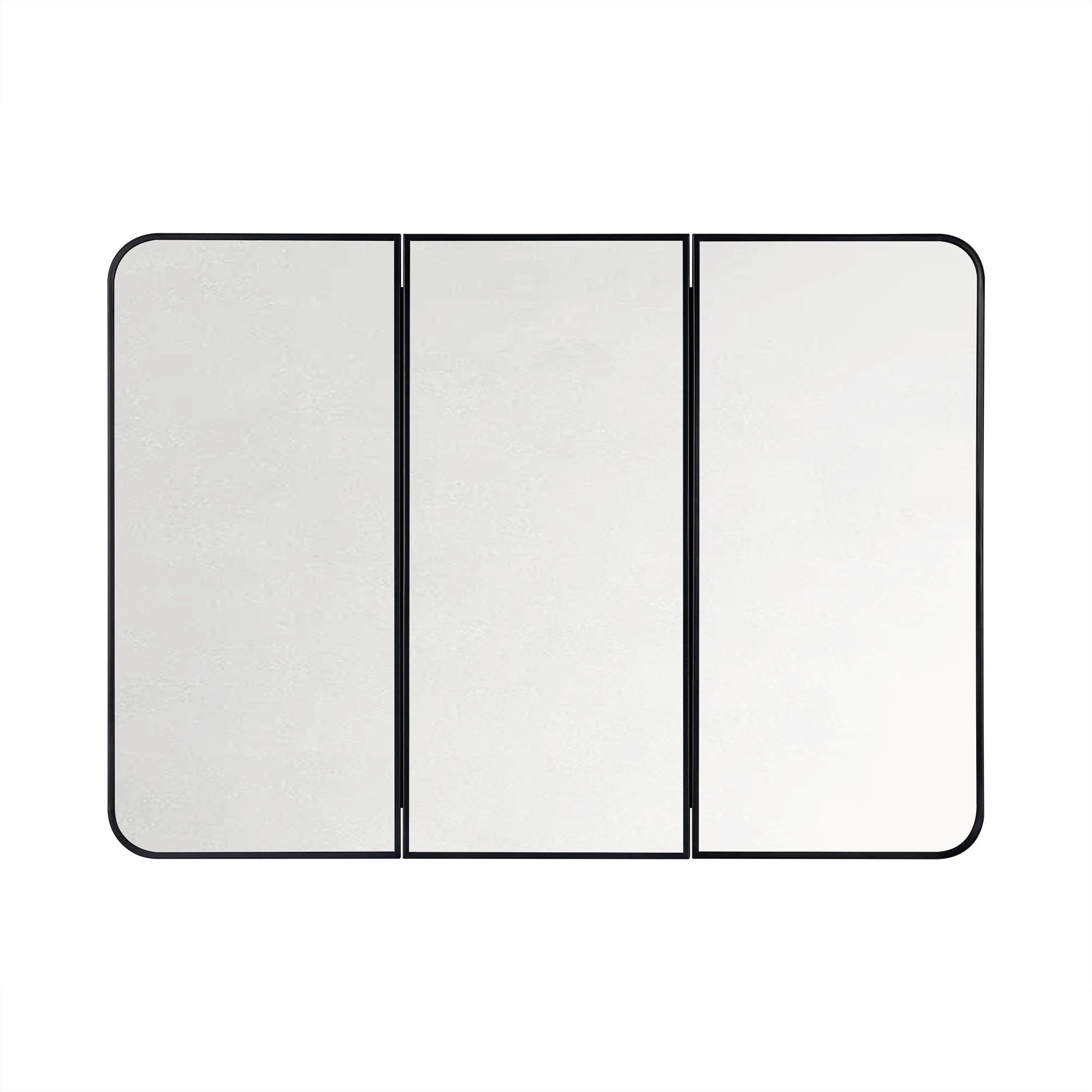 TEHOME Triple Door Bathroom Medicine Cabinet with Mirror,  Black Metal Frame, Soft Close, Adjustable Glass Shelves, Surface & Recessed Wall Mounted, Fully Assembled