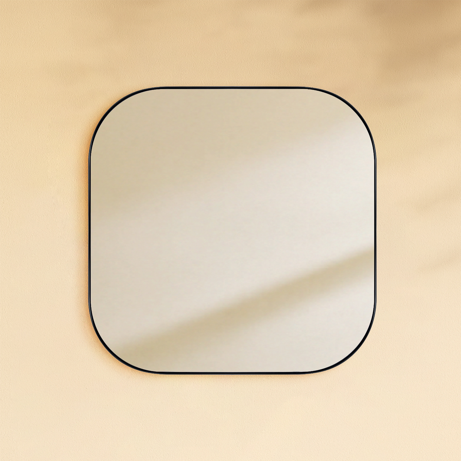 Imar Modern Square Wall Mirrors with Rounded Corners, 24x24" in Black