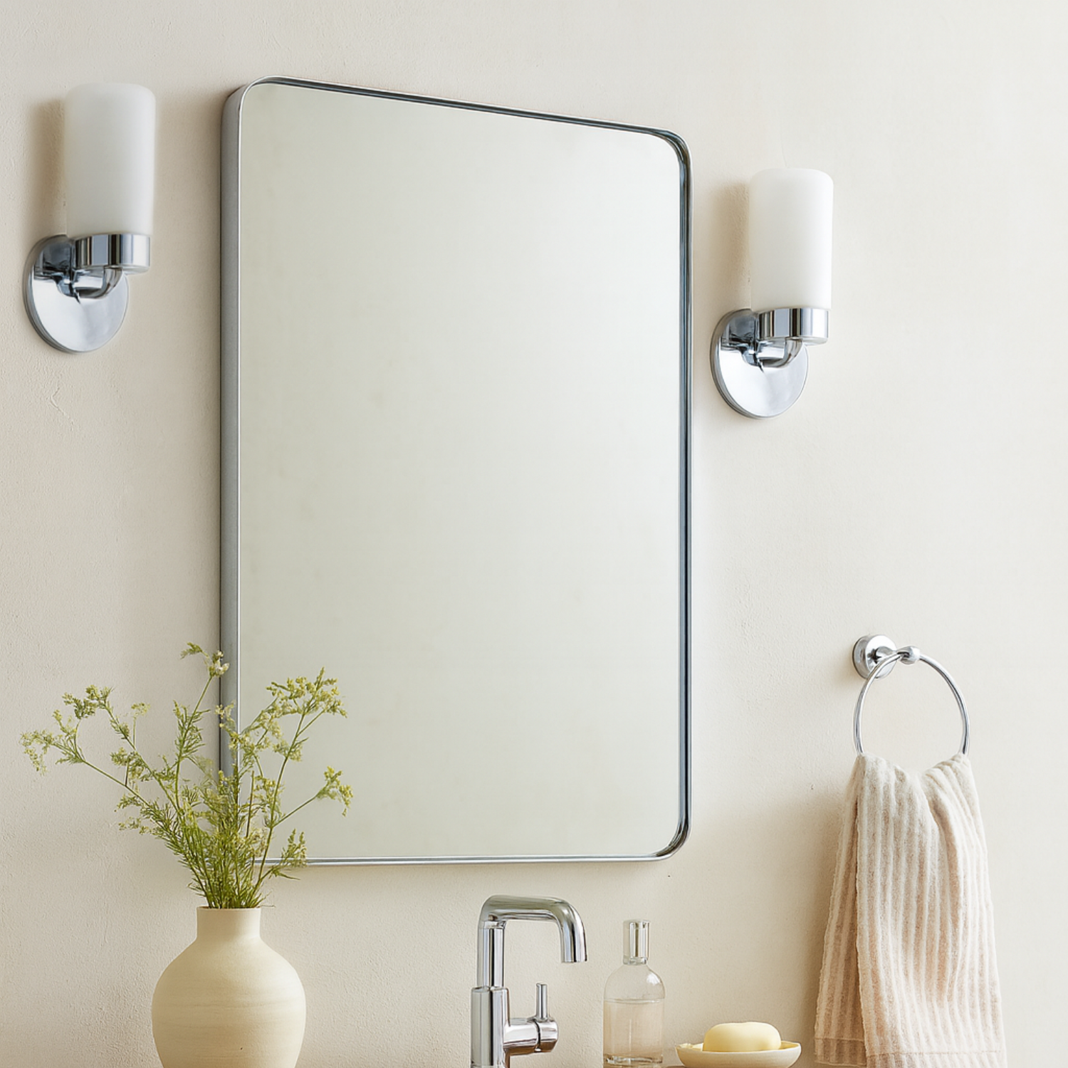 Kengston Modern Rectangle Bathroom Mirrors with Rounded Corners