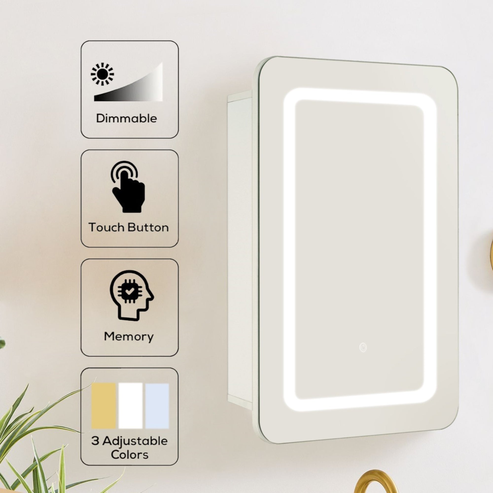  Rectangular Lighted LED Surface Mount Bathroom Medicine Cabinet with Mirror