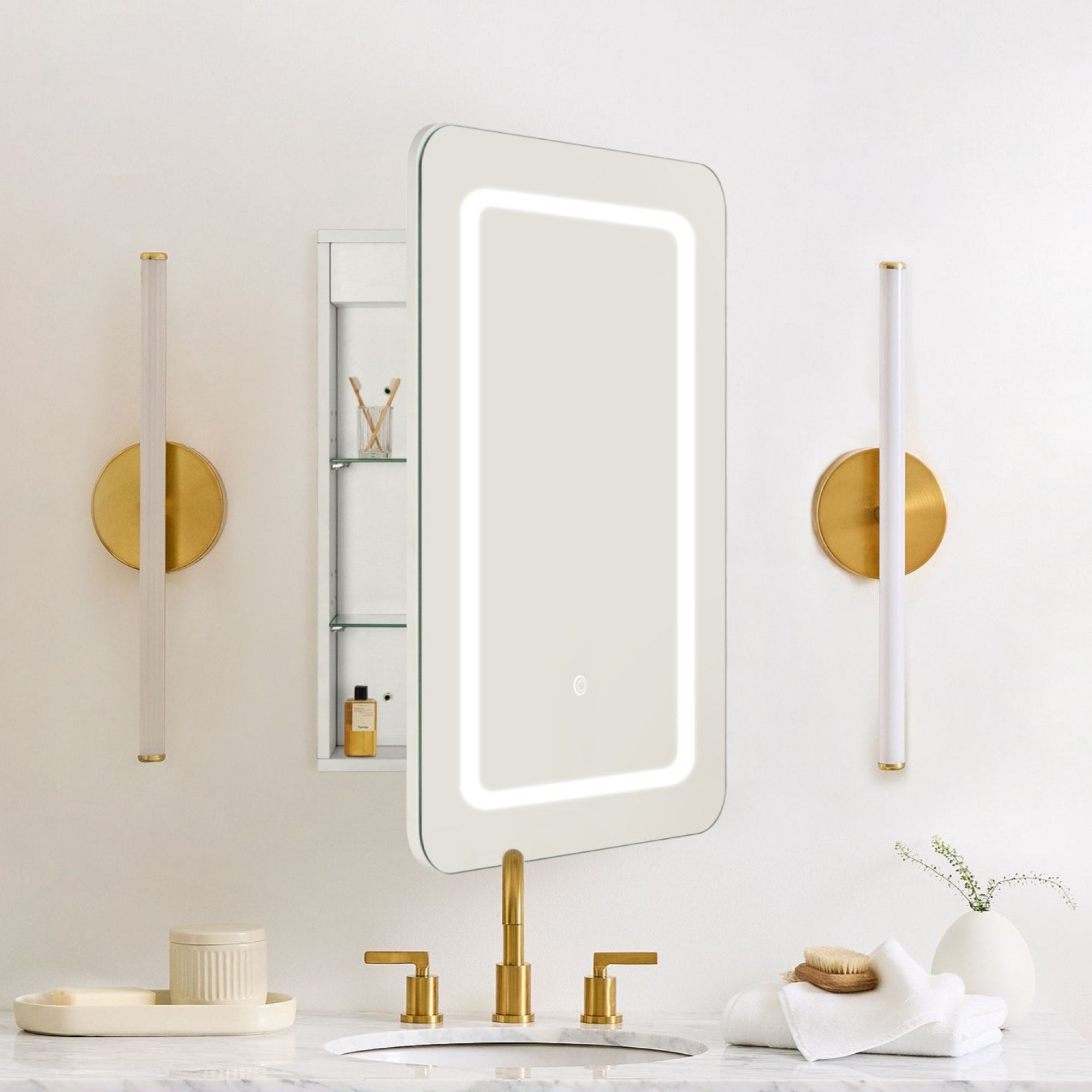  Rectangular Lighted LED Surface Mount Bathroom Medicine Cabinet with Mirror