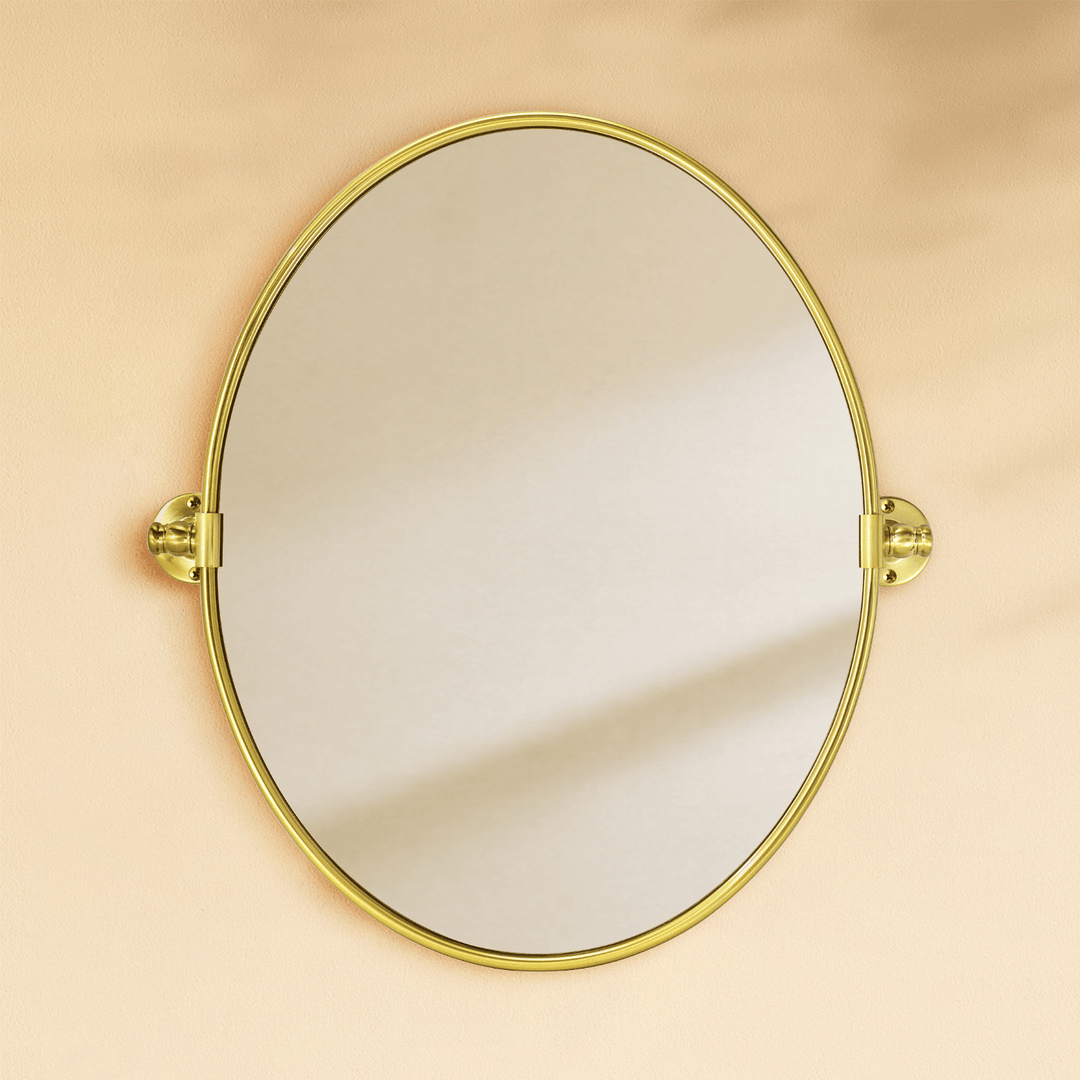 Luecinda Farmhouse Oval Bathroom Pivot Mirrors GC-00318 Brushed Gold 19x24" TEHOME
