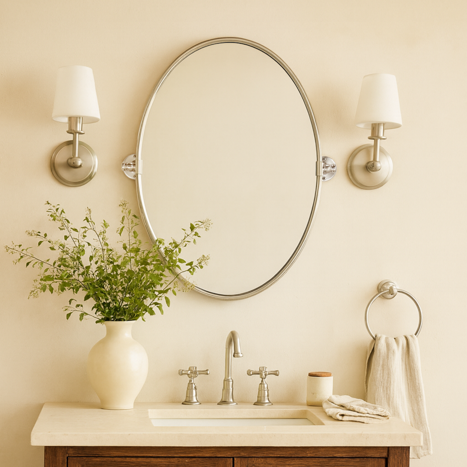 Luecinda Farmhouse Oval Bathroom Pivot Mirrors