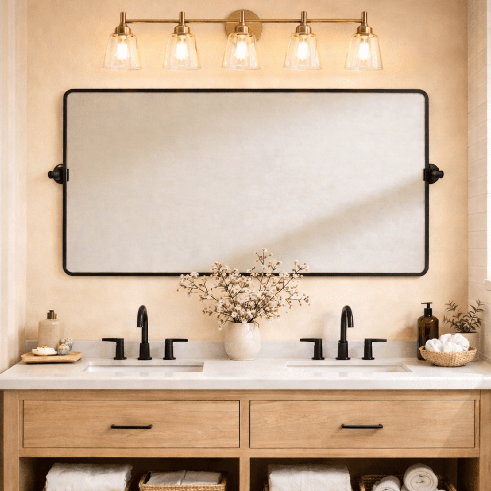 Lutalo Farmhouse Rectangle Horizontal Bathroom Pivot Mirrors GC-00326 Black 30x20" TEHOME